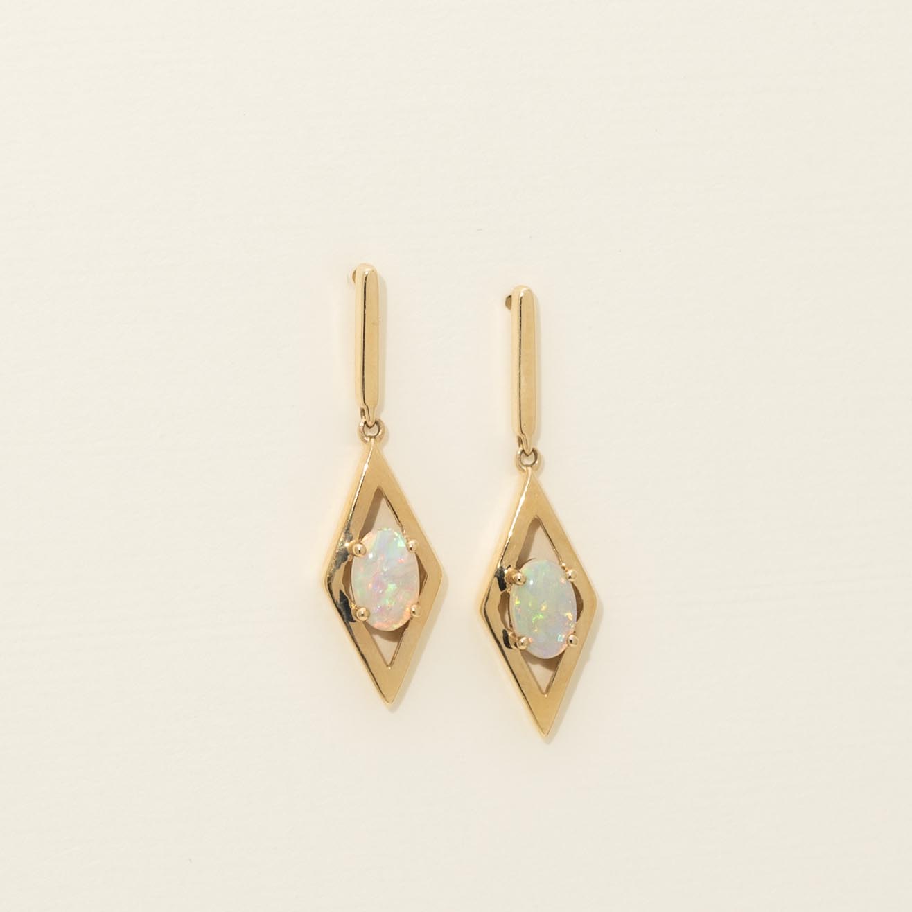 Parlé Oval Australian Opal Drop Earrings in 14kt Yellow Gold