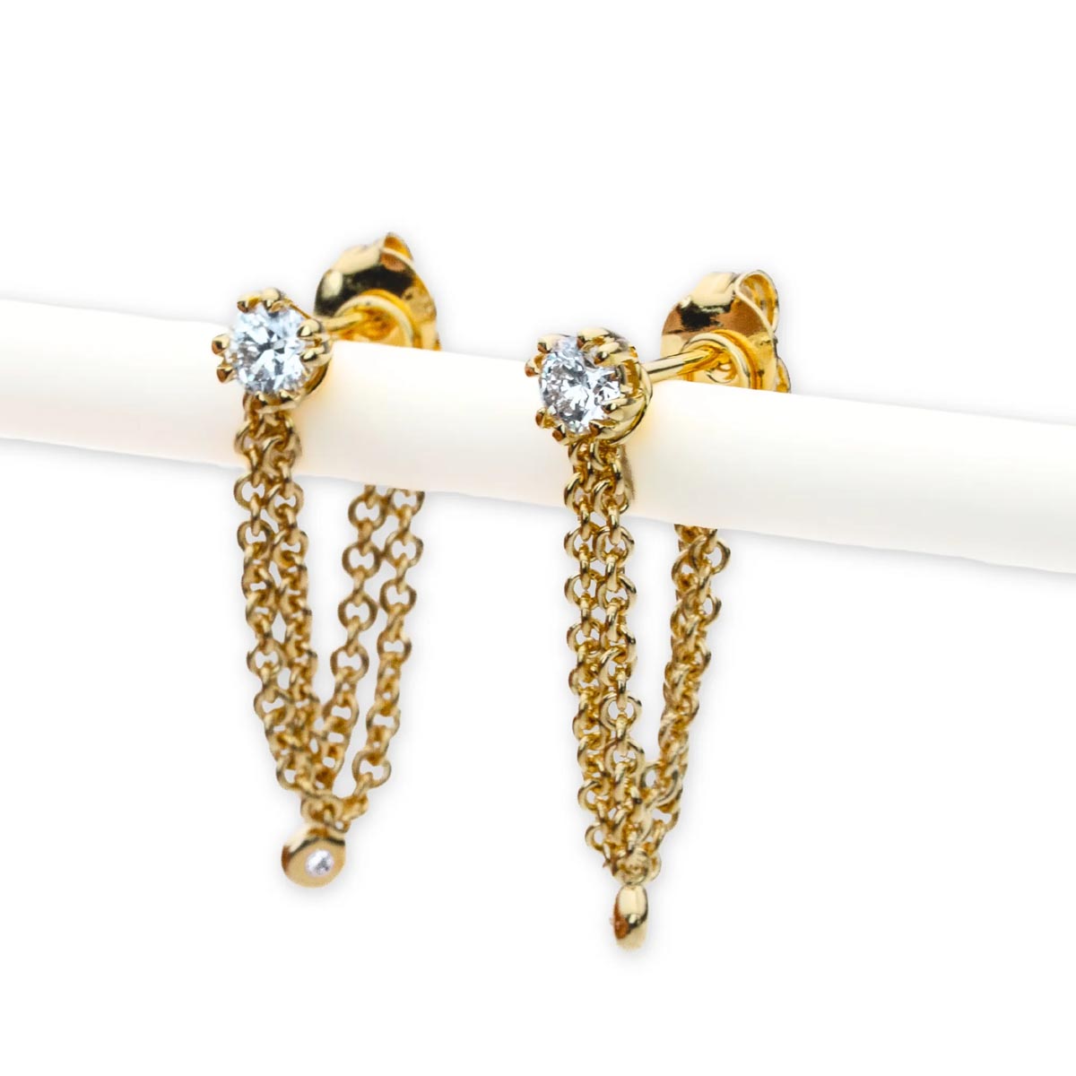 Lands Collection Earth Diamond Stud Chain Drop Earrings in Yellow Modern Electrum (3/8ct tw)