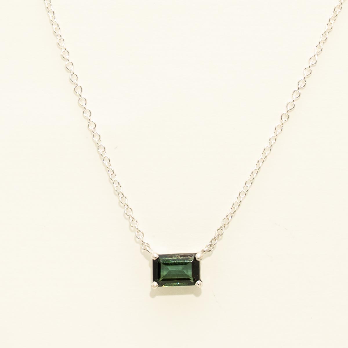 Maine Green Tourmaline Emerald Cut Necklace in Sterling Silver