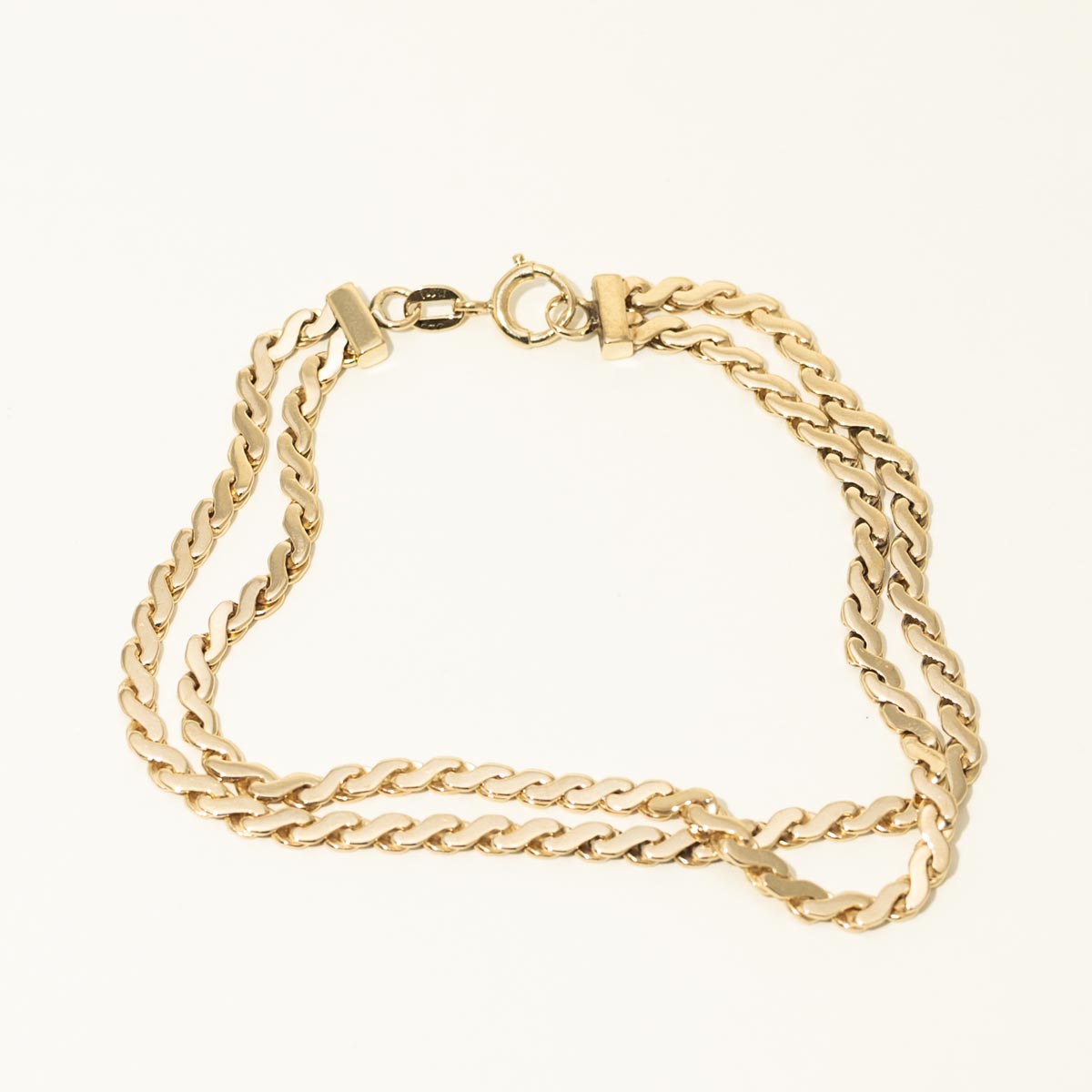 Estate Double Serpentine Chain Bracelet in 14kt Yellow Gold (8 inches)