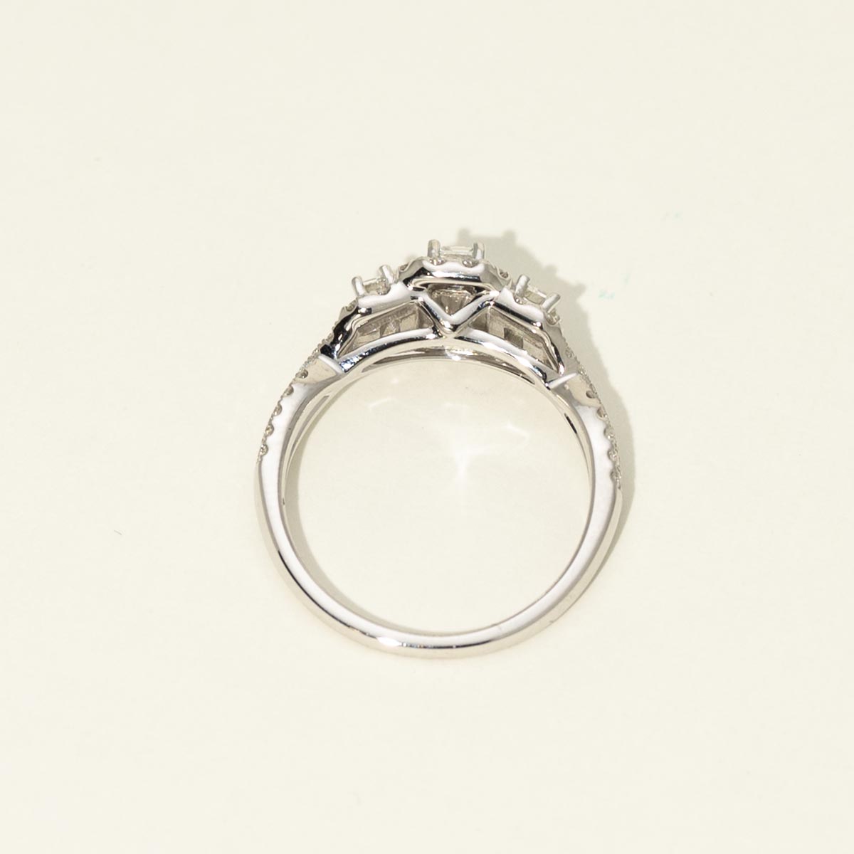 Emerald Cut Diamond Three Stone Halo Engagement Ring in 14kt White Gold (1ct tw)