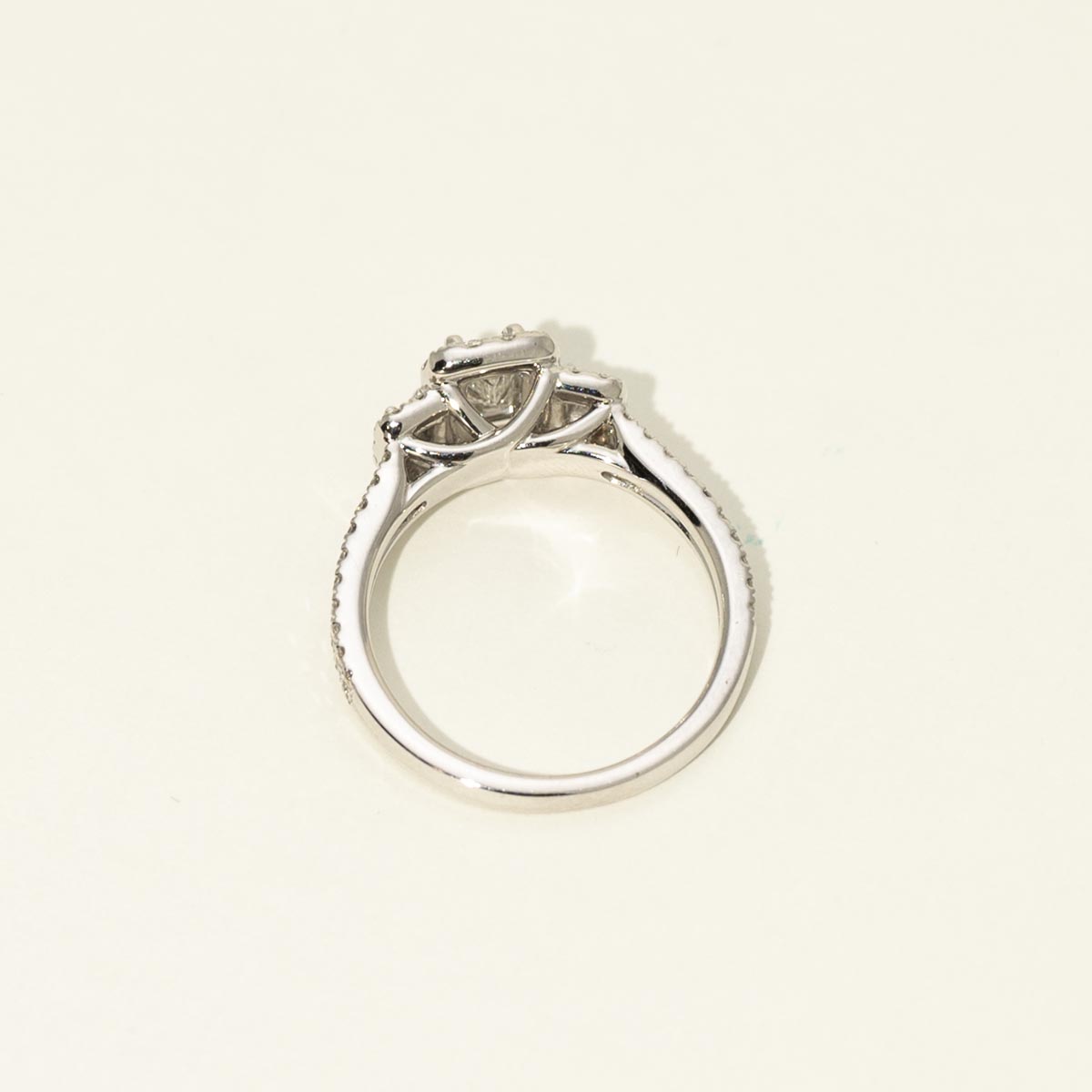 Emerald Cut Diamond Three Stone Halo Engagement Ring in 14kt White Gold (1ct tw)