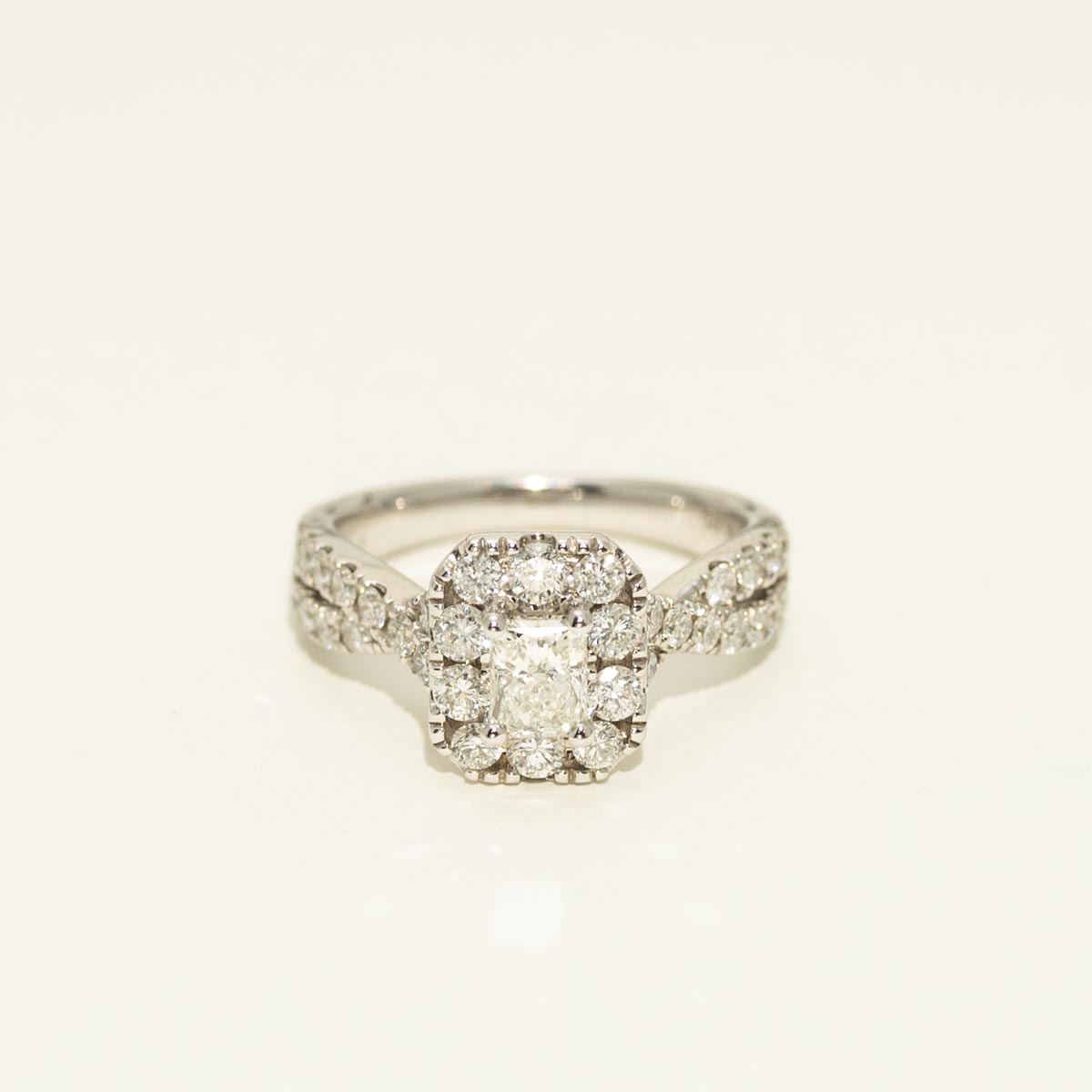 Radiant Cut Diamond Halo Engagement Ring in 18kt White Gold (1 1/2ct tw)