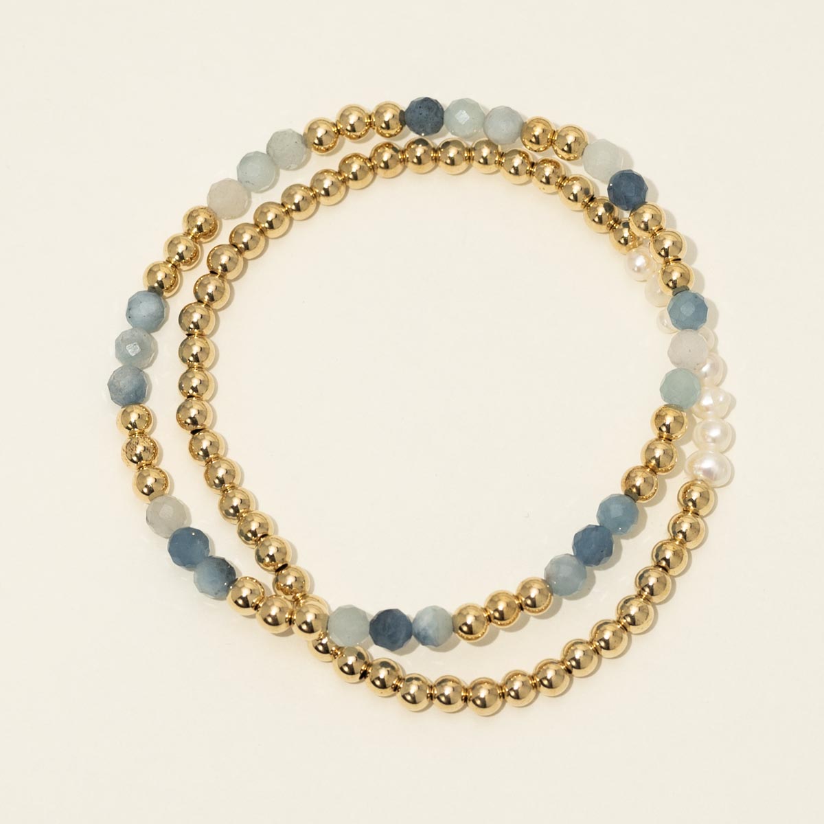 Dee Berkley "Something Blue" Cultured Freshwater Pearl and Aquamarine with 14kt Gold Filled Bead Two Bracelet Bridal Gift Box Set (4mm pearls)