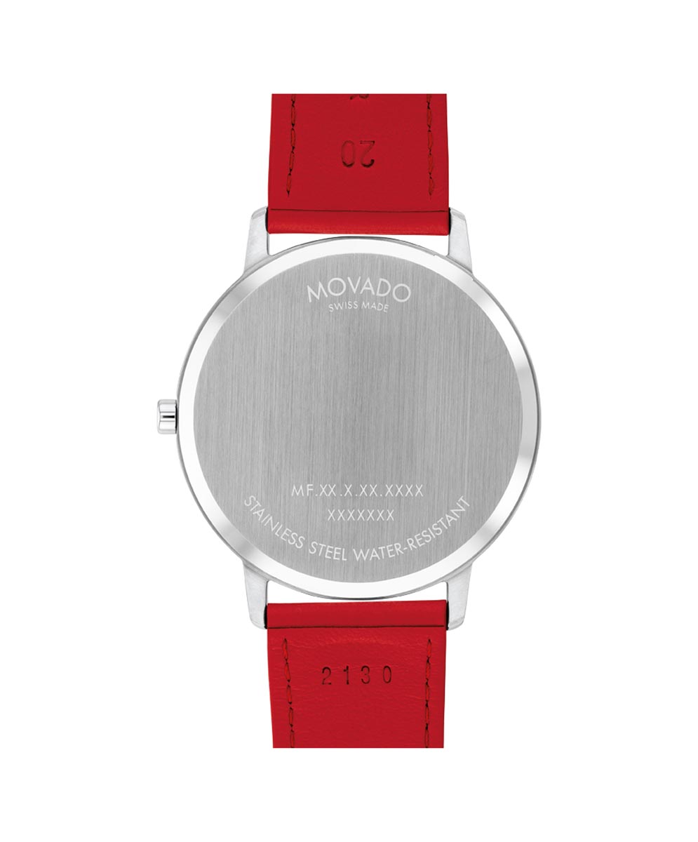Movado Face Mens Watch with Red Dial and Stainless Steel Bracelet (Swiss quartz Movement)