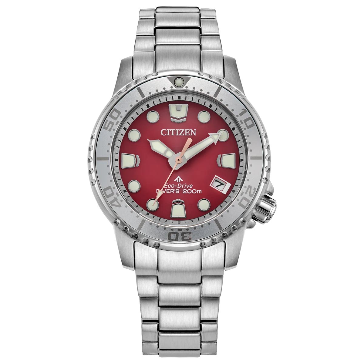 Citizen Promaster Dive Womens Watch with Red Dial and Stainless Steel Bracelet (eco-drive movement)