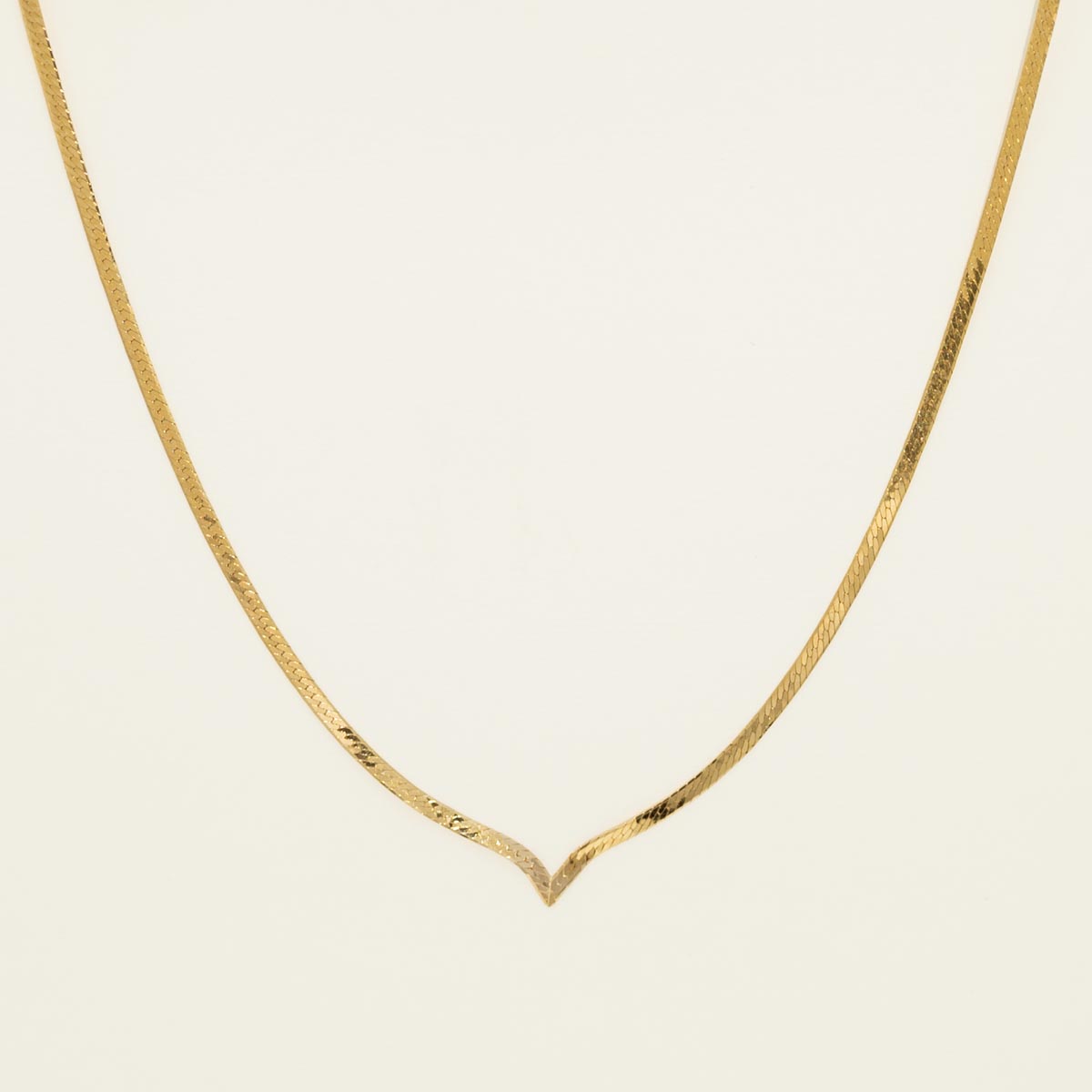 Estate Herringbone Chain V Necklace in 14kt Yellow Gold (16 inches and 2.2mm wide)
