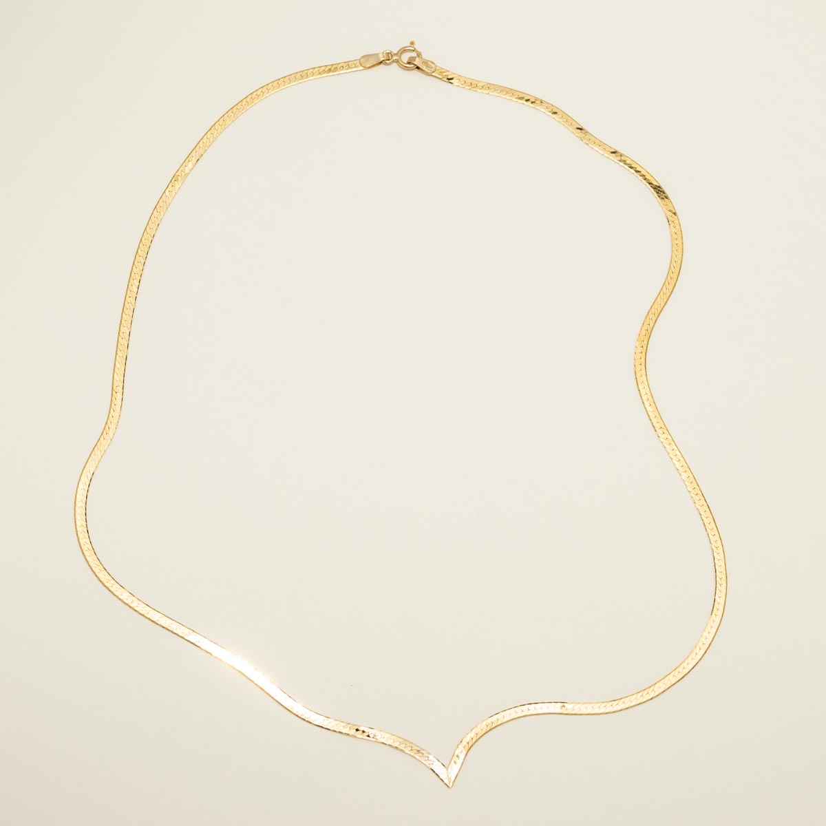 Estate Herringbone Chain V Necklace in 14kt Yellow Gold (16 inches and 2.2mm wide)