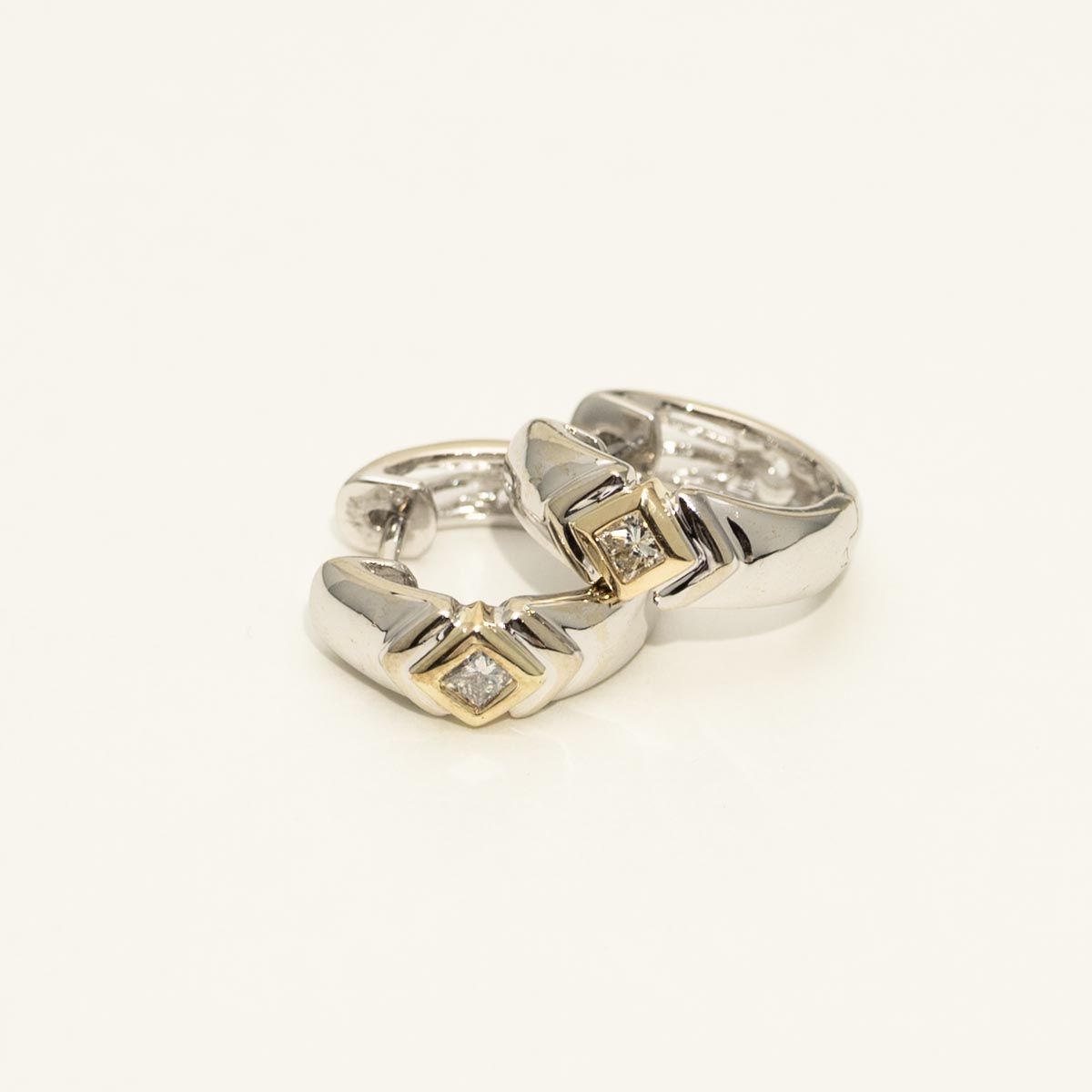 Estate Princess Cut Diamond Hoop Earrings in 14kt White and Yellow Gold (1/5ct tw)