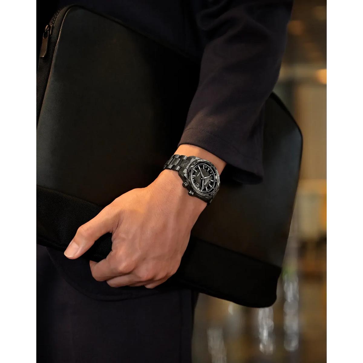 Citizen Attesa Hakuto-R Mens Watch with Black Dial and Black DLC Coated Super Titanium™ Bracelet (eco-drive movement)
