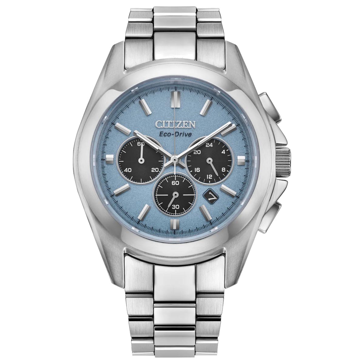 Citizen Sport Luxury Mens Watch with Light Blue Dial and Stainless Steel Bracelet (eco-drive movement)