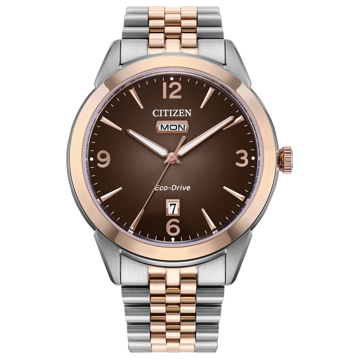Citizen Rolan Mens Watch with Brown Dial and Two Toned Stainless Steel Bracelet (eco-drive movement)
