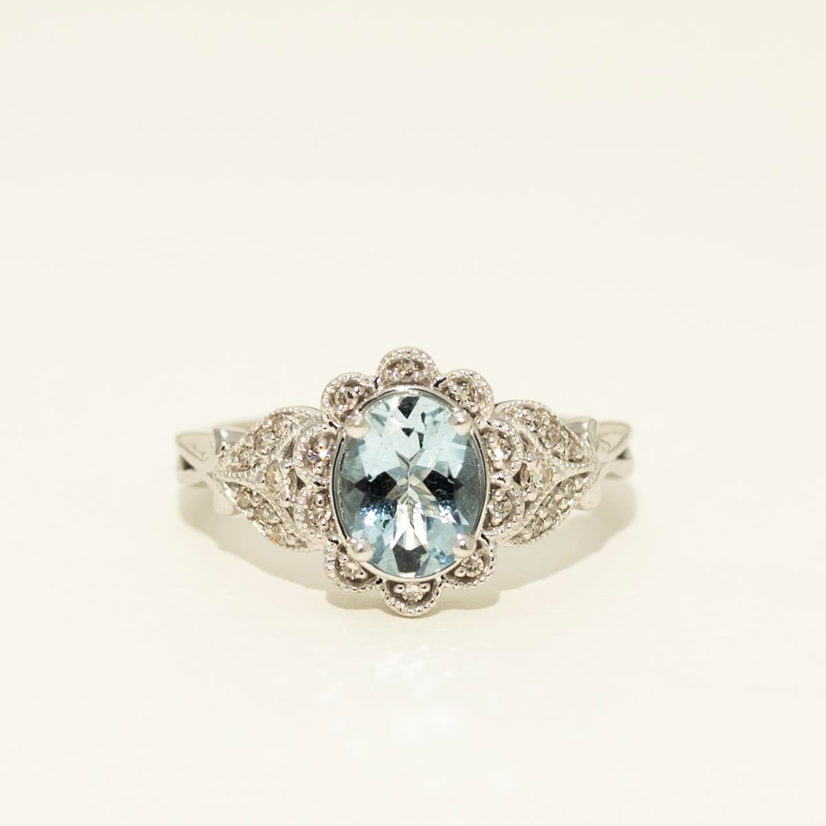 Oval Aquamarine Ring in 10kt White Gold with Diamonds (1/7ct tw)