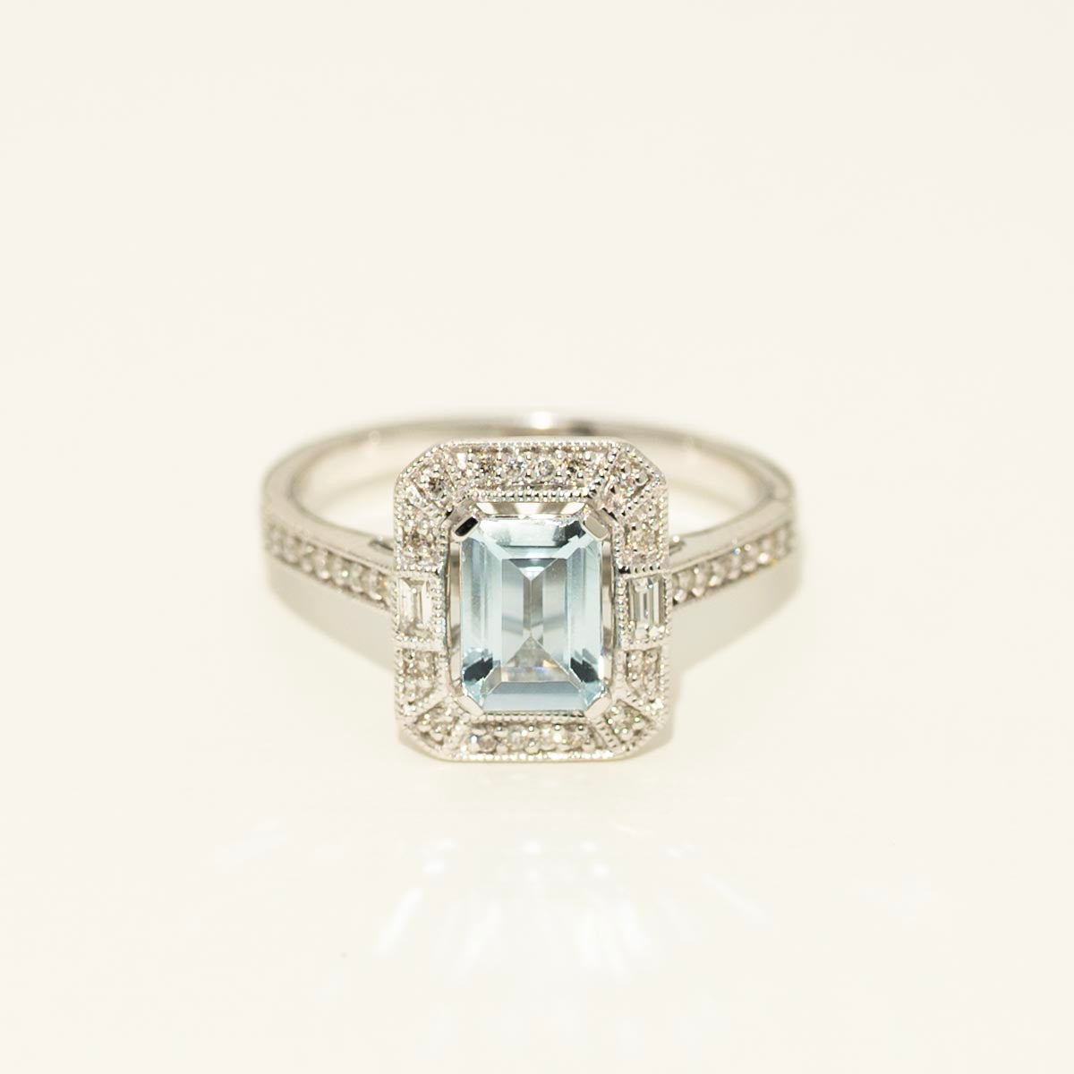 Emerald Cut Aquamarine Ring in 14kt White Gold with Diamonds (1/5ct tw)