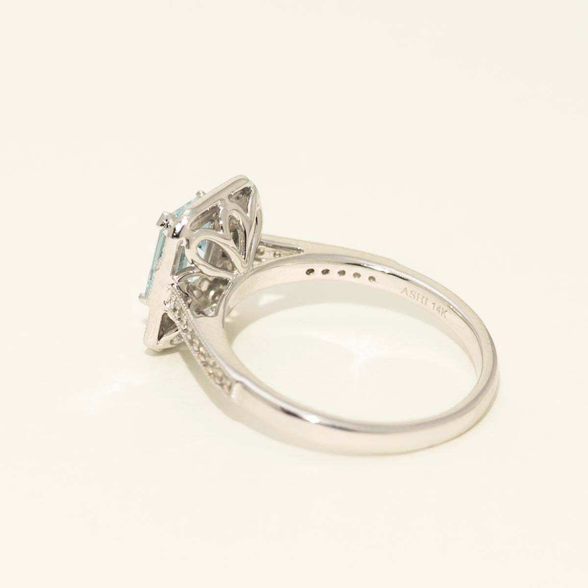 Emerald Cut Aquamarine Ring in 14kt White Gold with Diamonds (1/5ct tw)