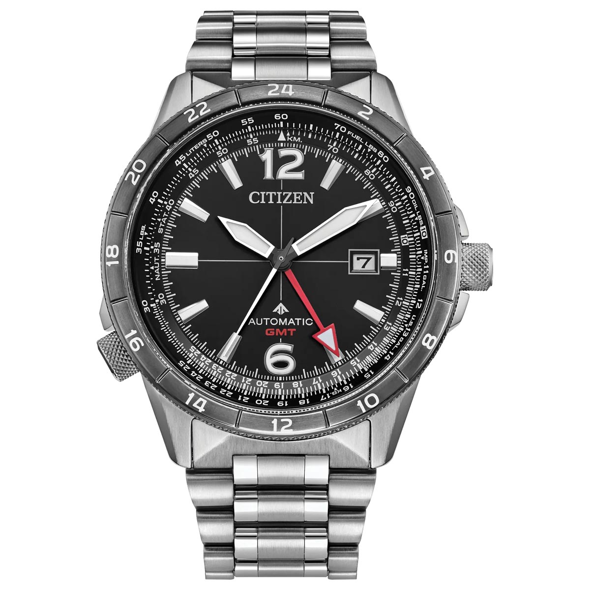 Citizen Promaster Air GMT Mens Watch with Black Dial and Stainless Steel Bracelet (automatic movement)
