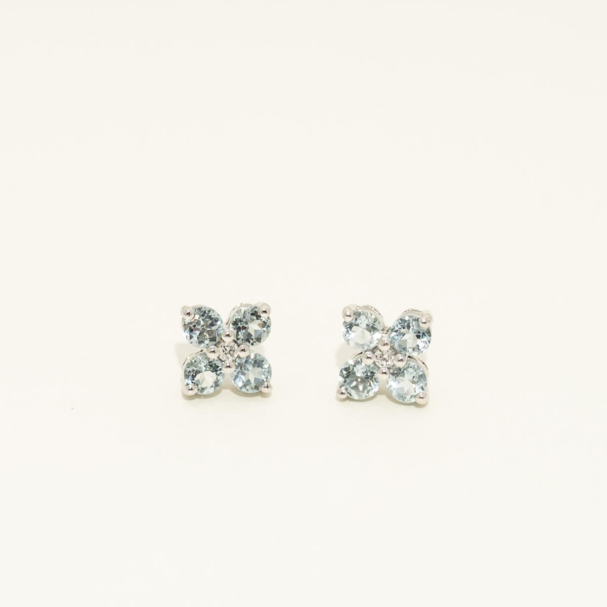 Aquamarine Flower Stud Earrings in 14kt White Gold with Diamonds (.04ct tw)