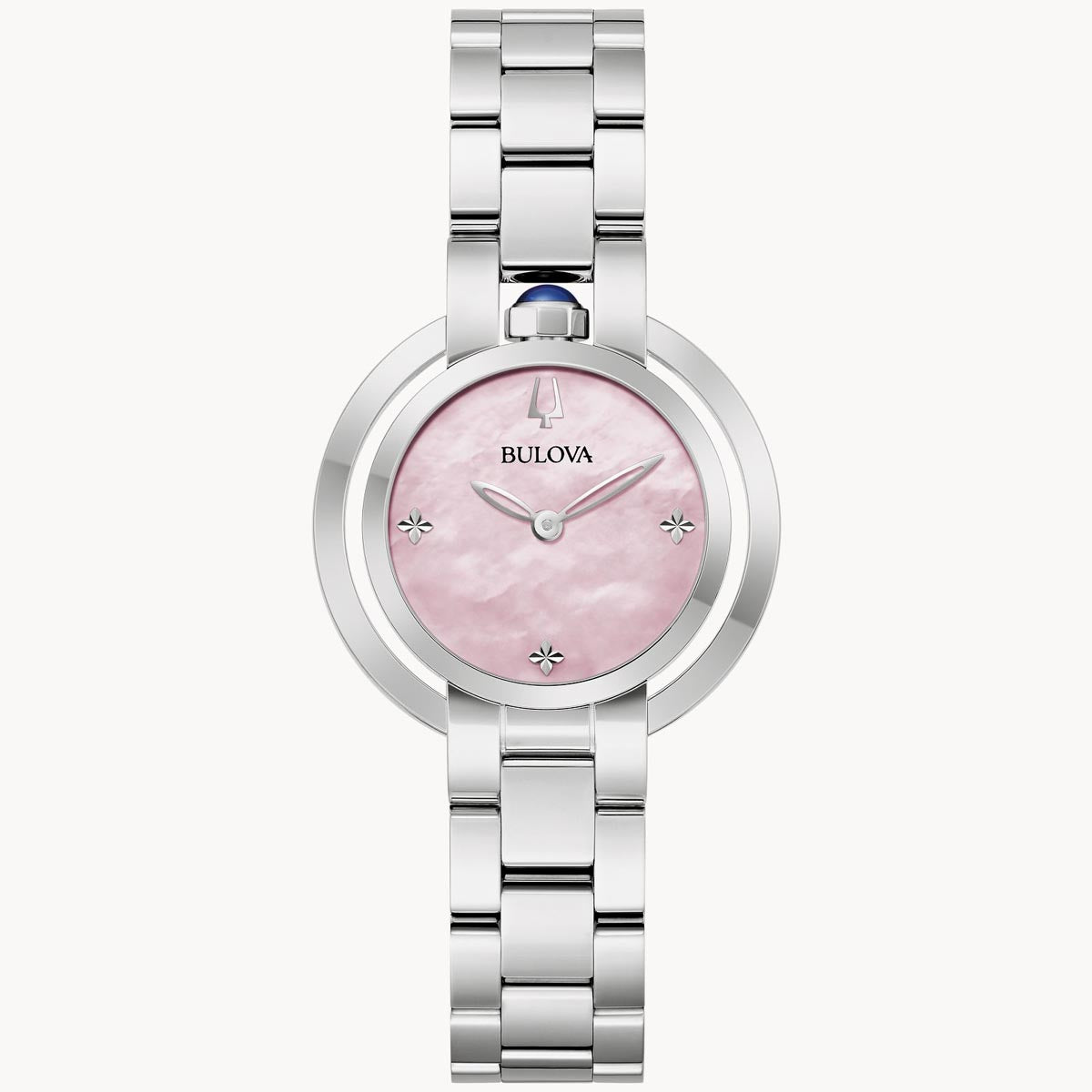 Bulova Rubaiyat Womens Watch with Pink Mother of Pearl Dial and Stainless Steel Bracelet (quartz movement)