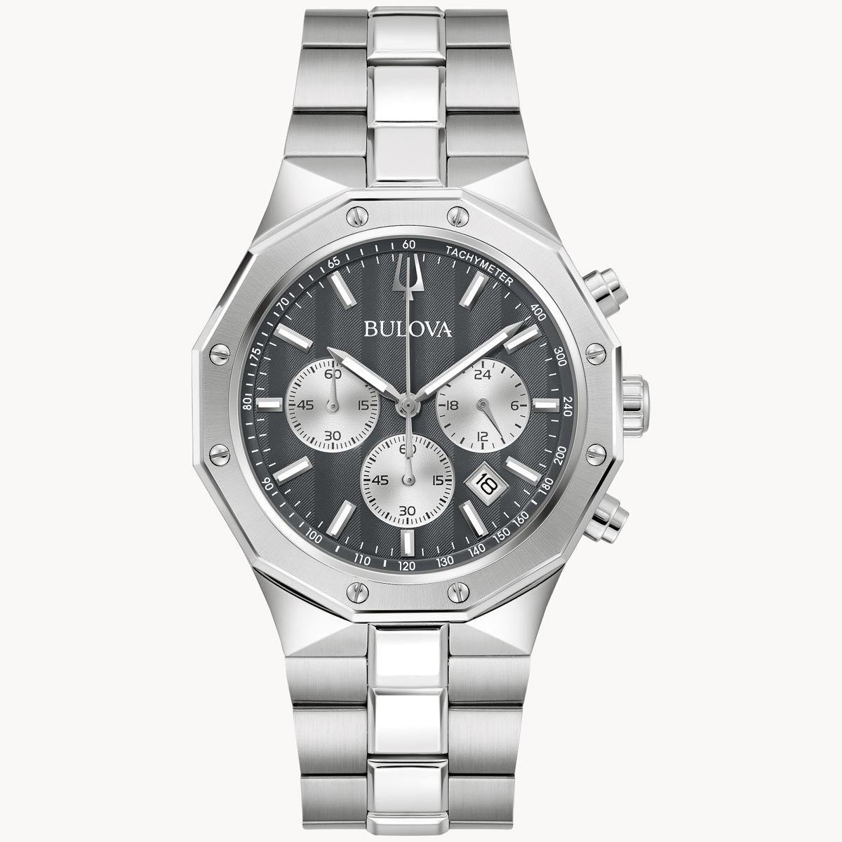 Bulova Prestige Mens Watch with Gray Dial and Stainless Steel Bracelet (quartz movement)