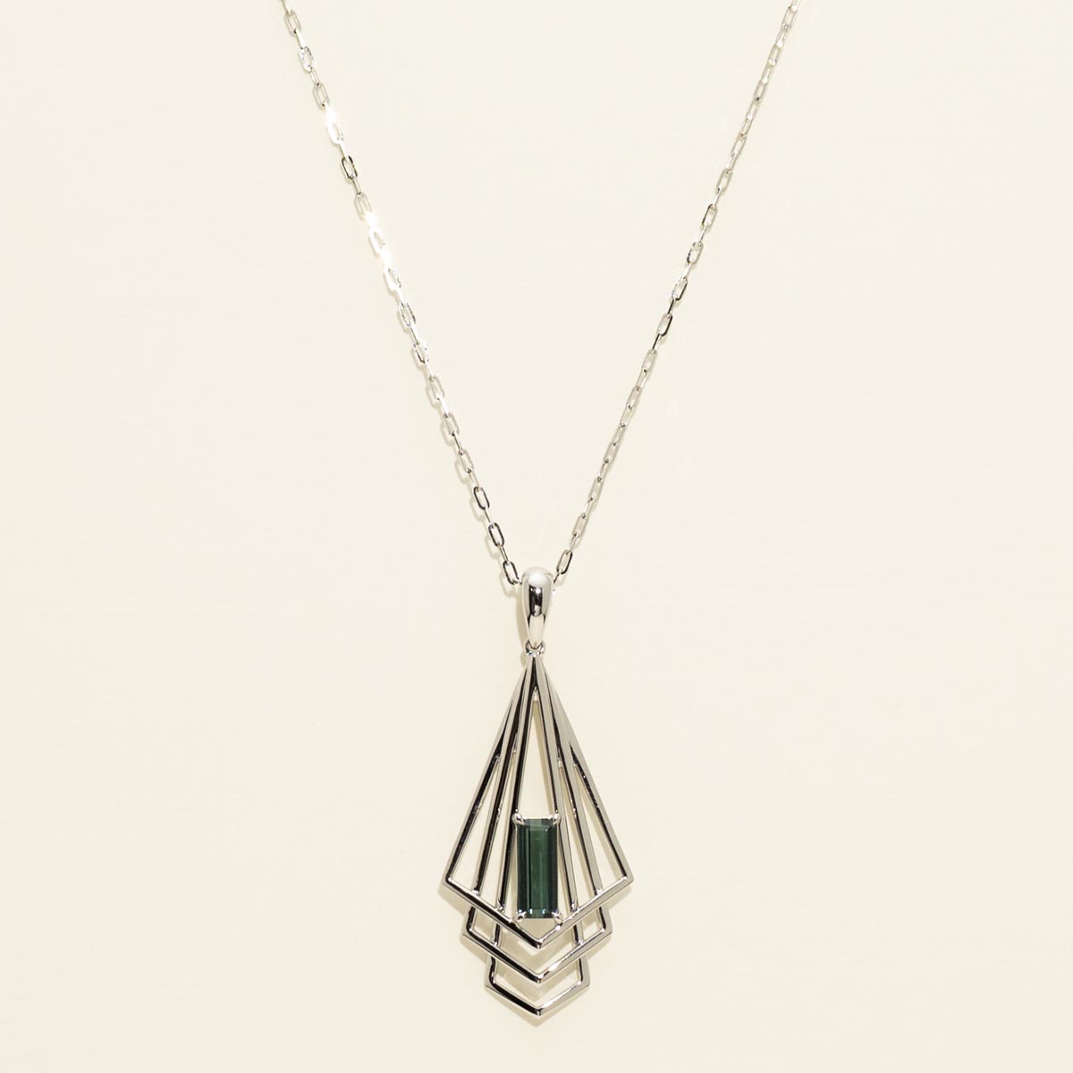 Art Deco Maine Indicolite Tourmaline Emerald Cut Necklace in 14kt Yellow Gold