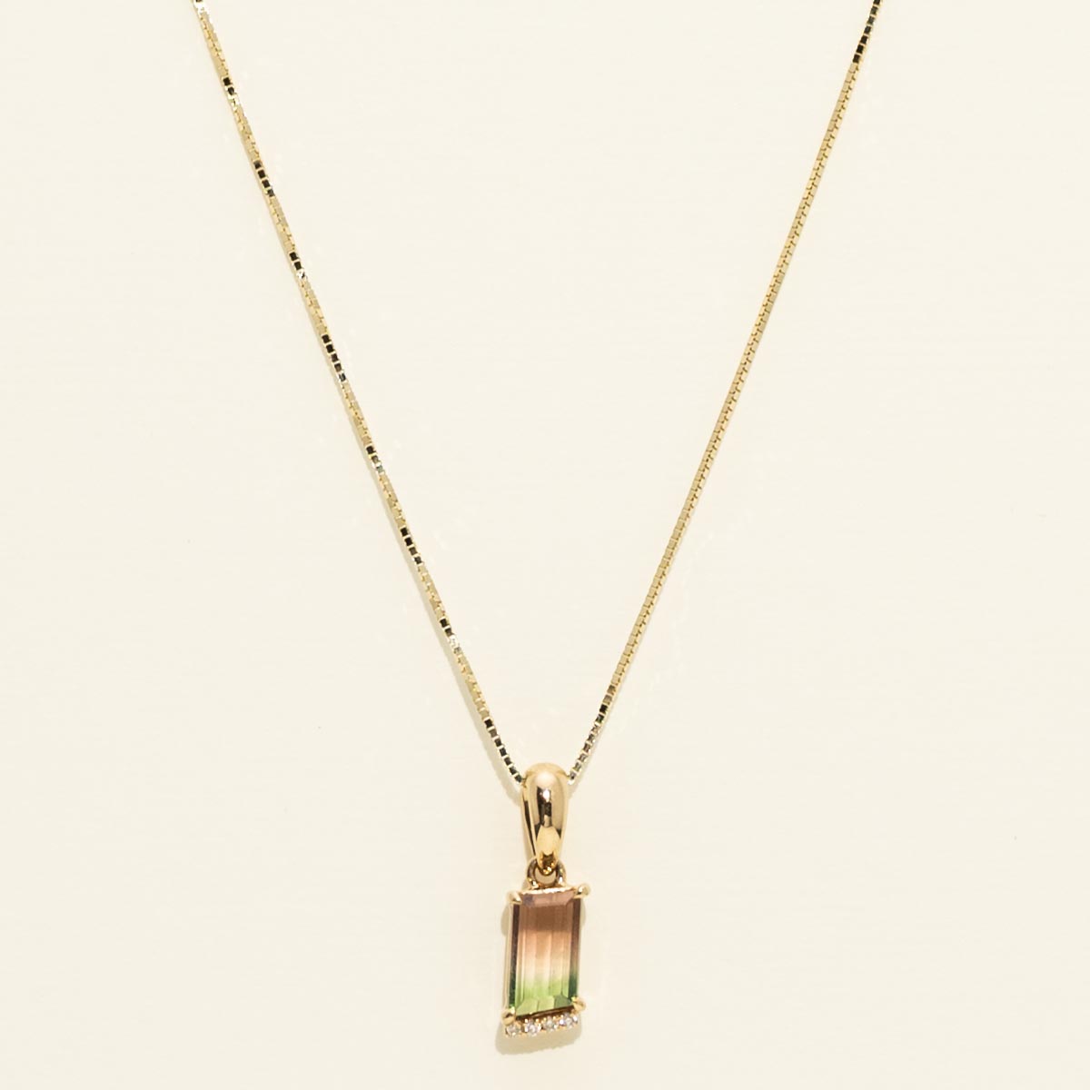 Maine Bicolor Tourmaline Necklace in 14kt Yellow Gold with Diamonds (.01ct tw)