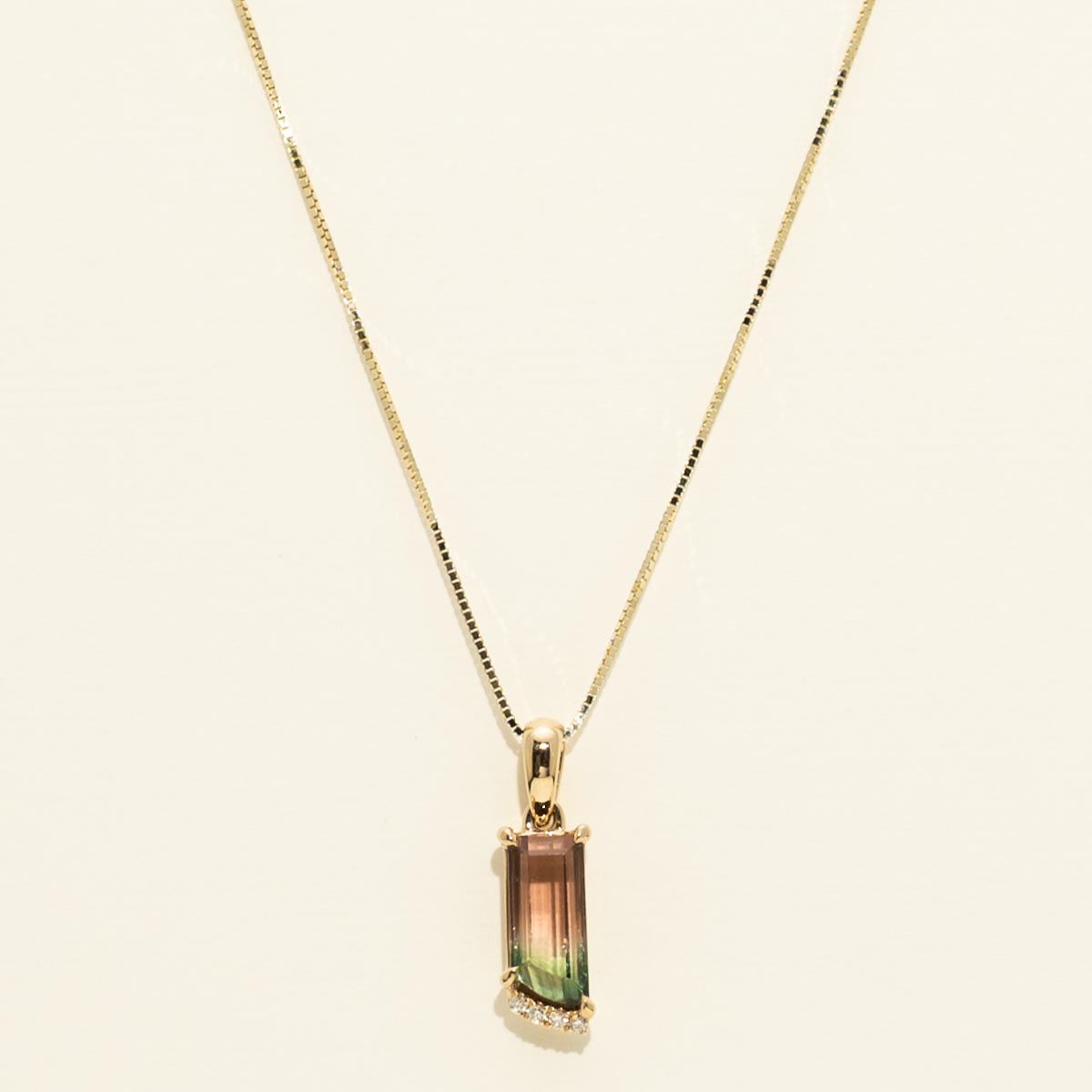 Maine Bicolor Tourmaline Necklace in 14kt Yellow Gold with Diamonds (.02ct tw)