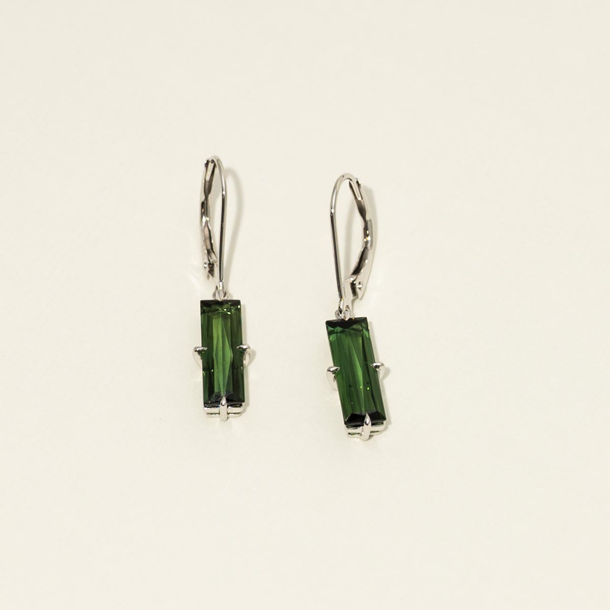Maine Green Tourmaline Dangle Earrings in 14kt White Gold
