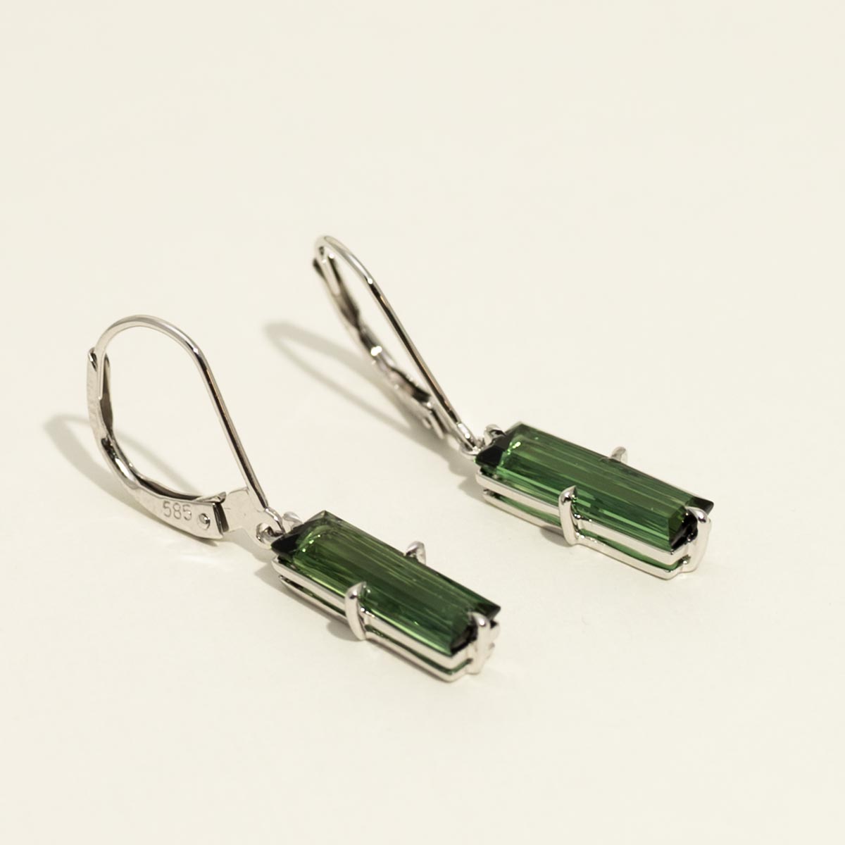 Maine Green Tourmaline Dangle Earrings in 14kt White Gold