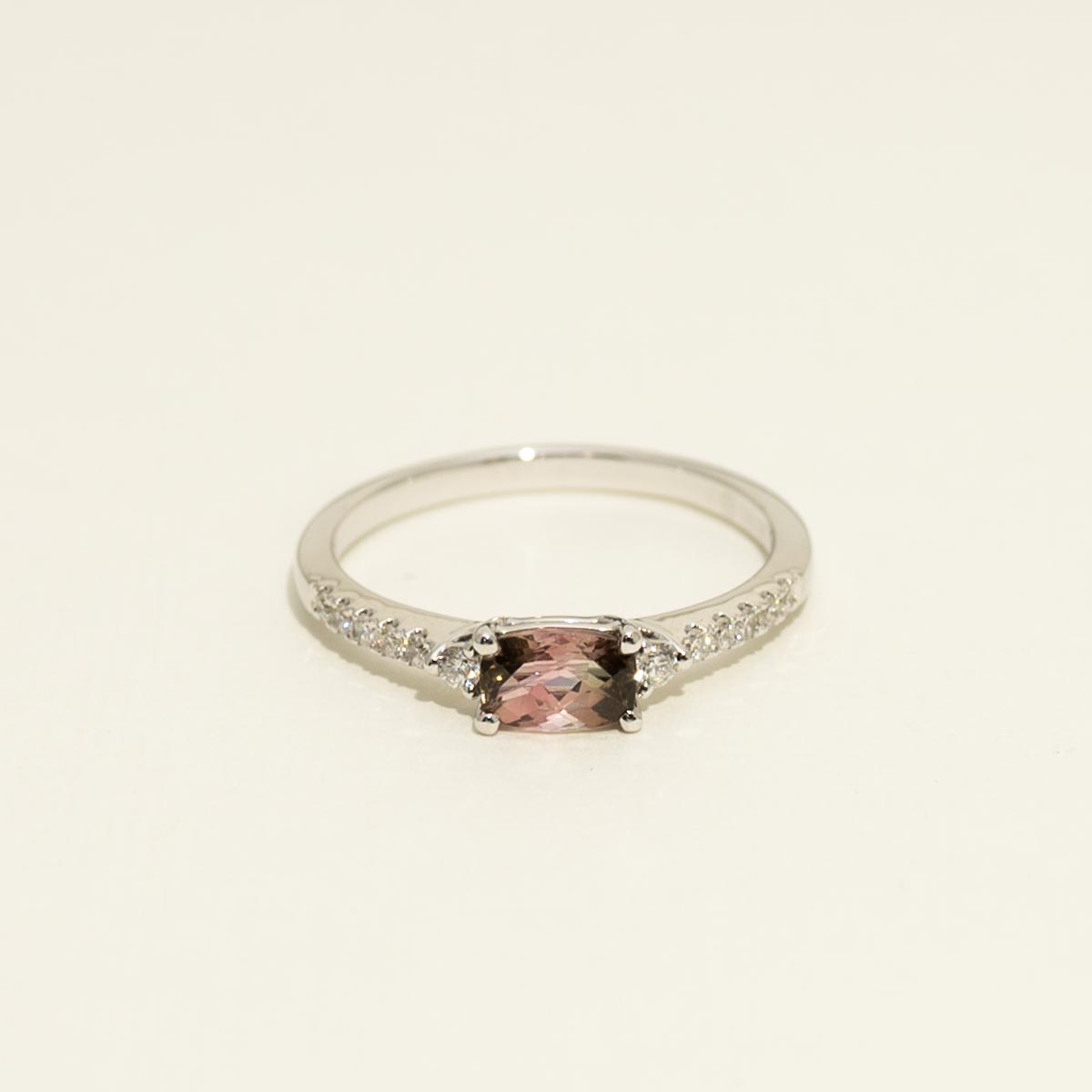 Maine Bicolor Tourmaline Ring in 14kt White Gold with Diamonds