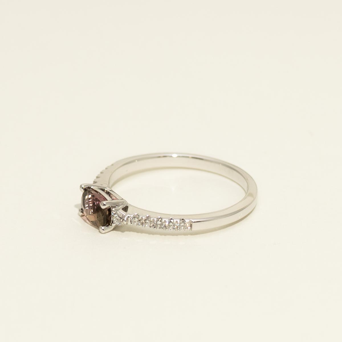 Maine Bicolor Tourmaline Ring in 14kt White Gold with Diamonds