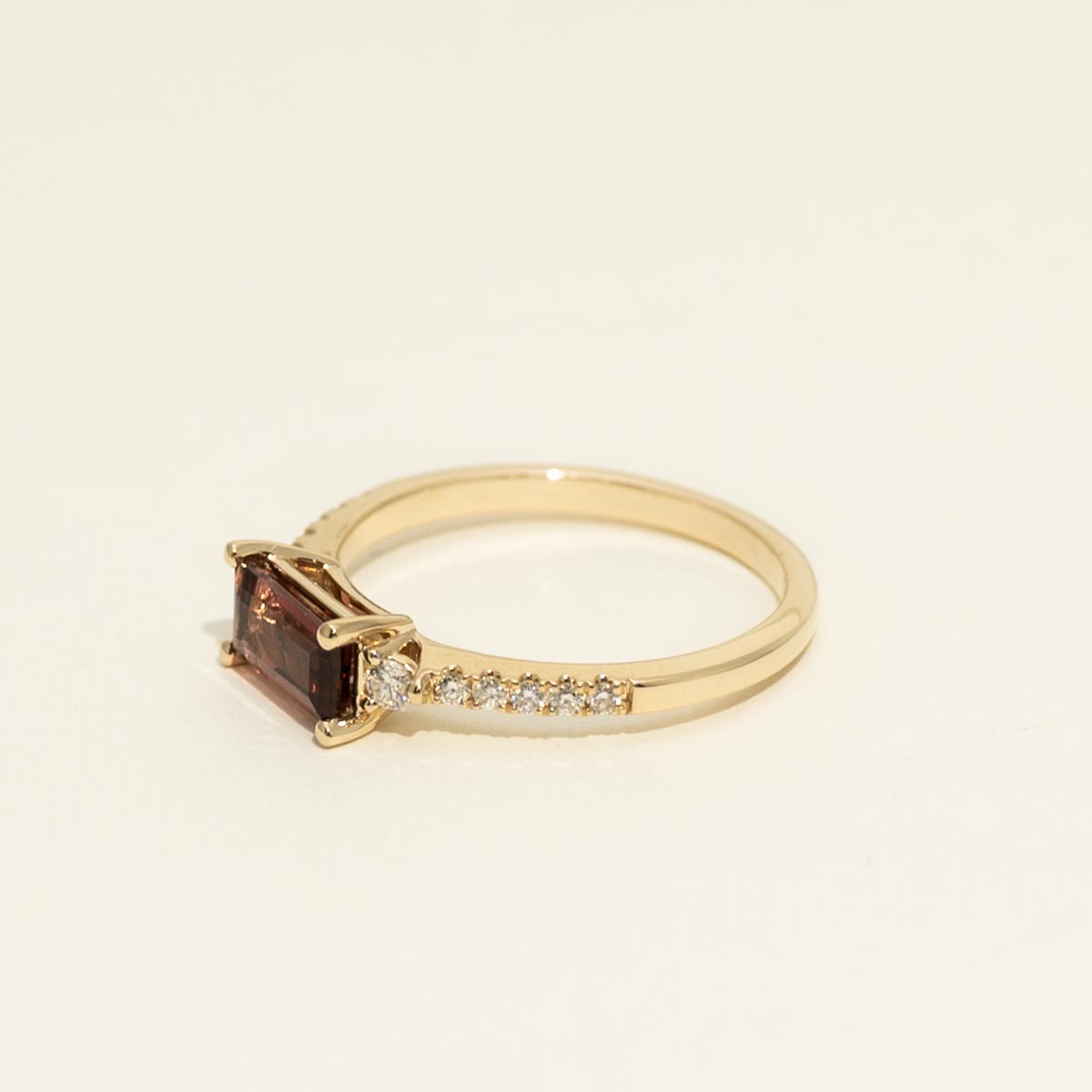 Maine Pink Tourmaline Ring in 14kt Yellow Gold with Diamonds