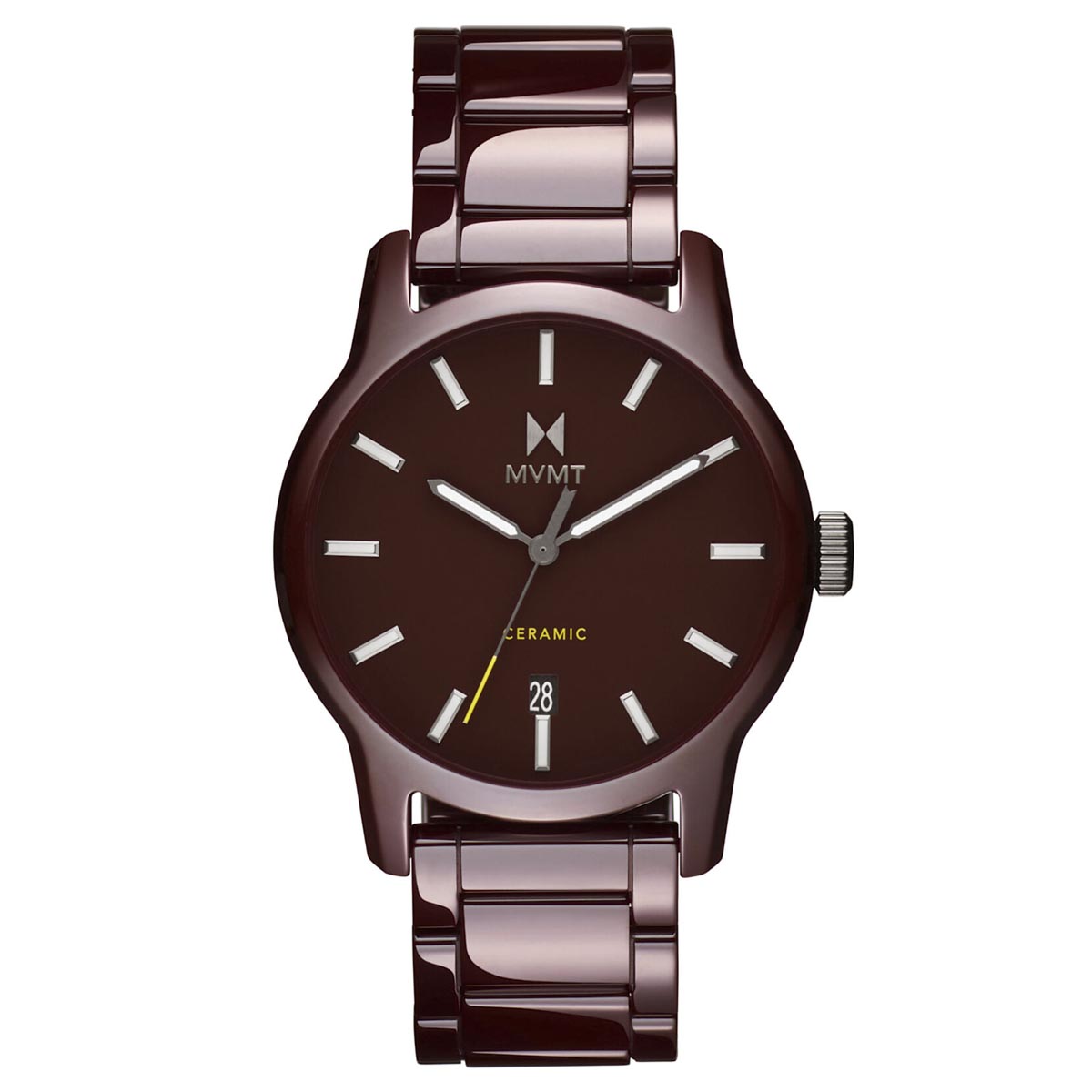 Mens MVMT Watch with Burgundy Dial and Burgundy Ceramic Bracelet (quartz movement)