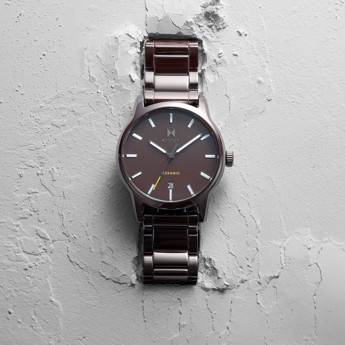Mens MVMT Watch with Burgundy Dial and Burgundy Ceramic Bracelet (quartz movement)