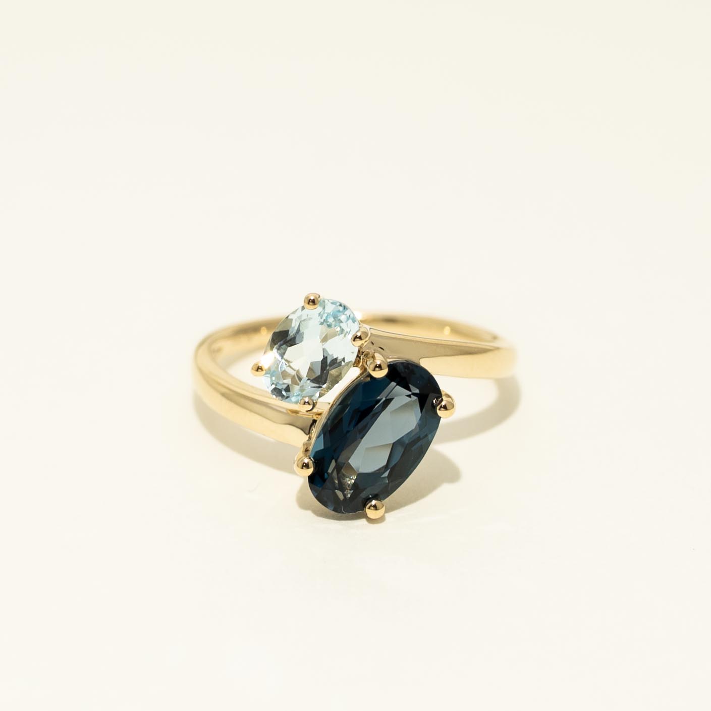 Oval London Blue and Sky Blue Topaz Ring in 14kt Yellow Gold