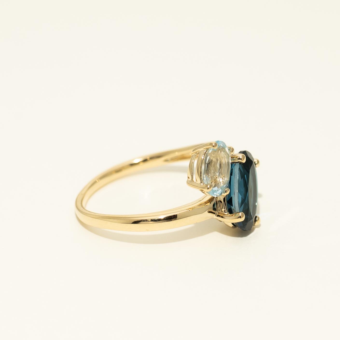 Oval London Blue and Sky Blue Topaz Ring in 14kt Yellow Gold