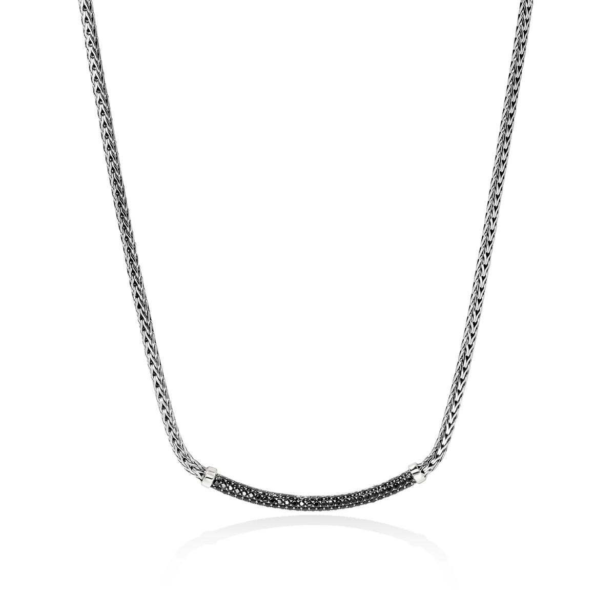 John Hardy Essentials Bar Necklace in Sterling Silver with Black Sapphires