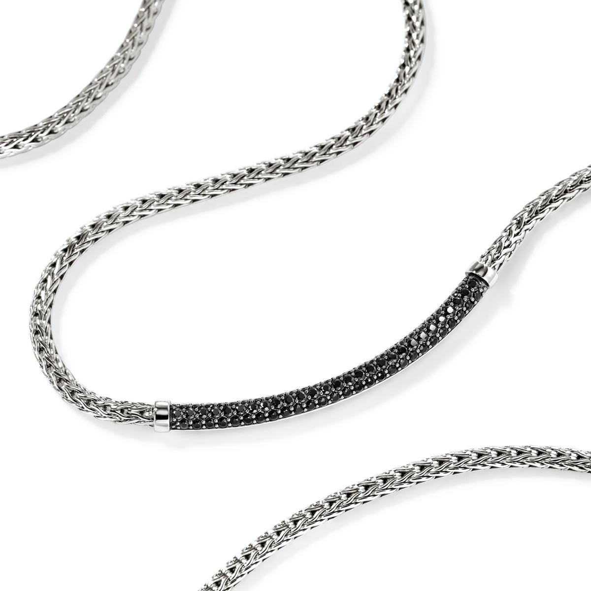 John Hardy Essentials Bar Necklace in Sterling Silver with Black Sapphires