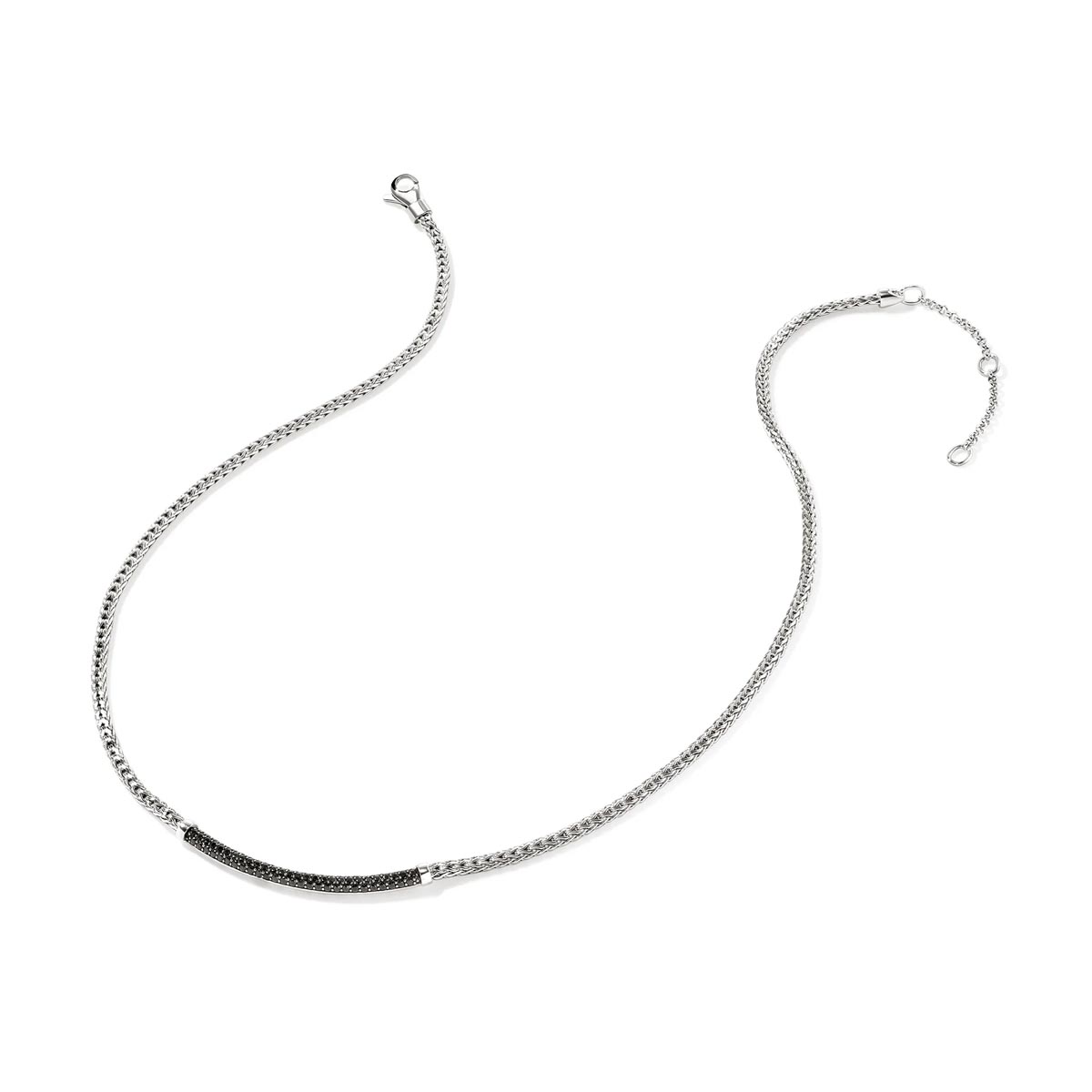 John Hardy Essentials Bar Necklace in Sterling Silver with Black Sapphires