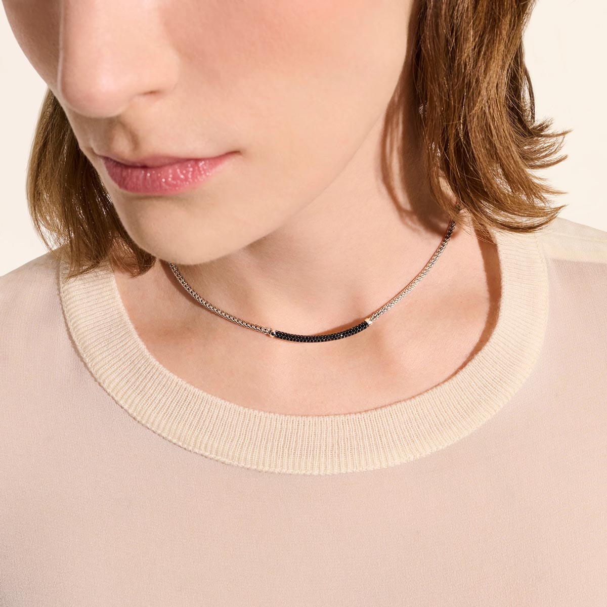 John Hardy Essentials Bar Necklace in Sterling Silver with Black Sapphires