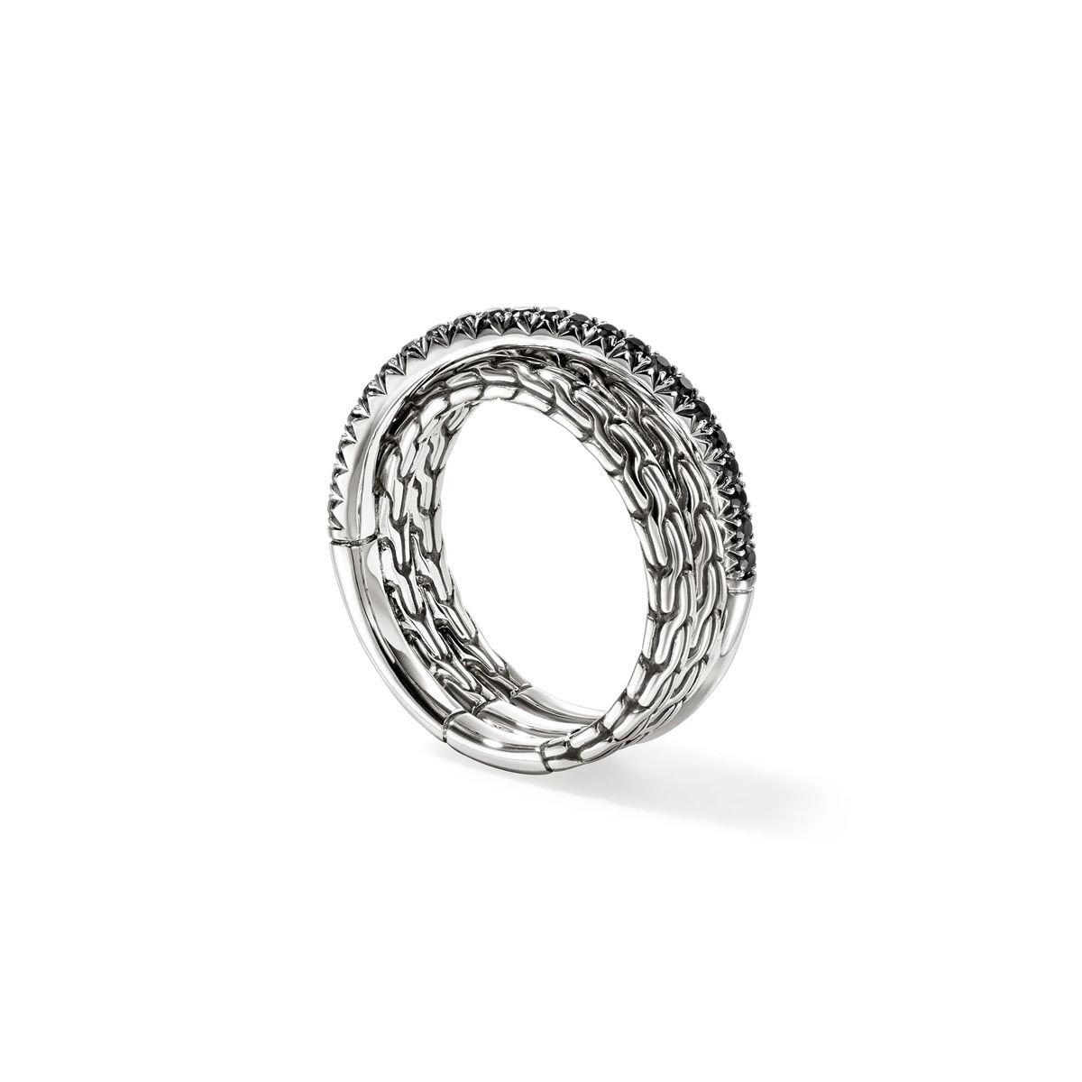 John Hardy Essentials Crossover Ring in Sterling Silver with Black Sapphires (size 7)