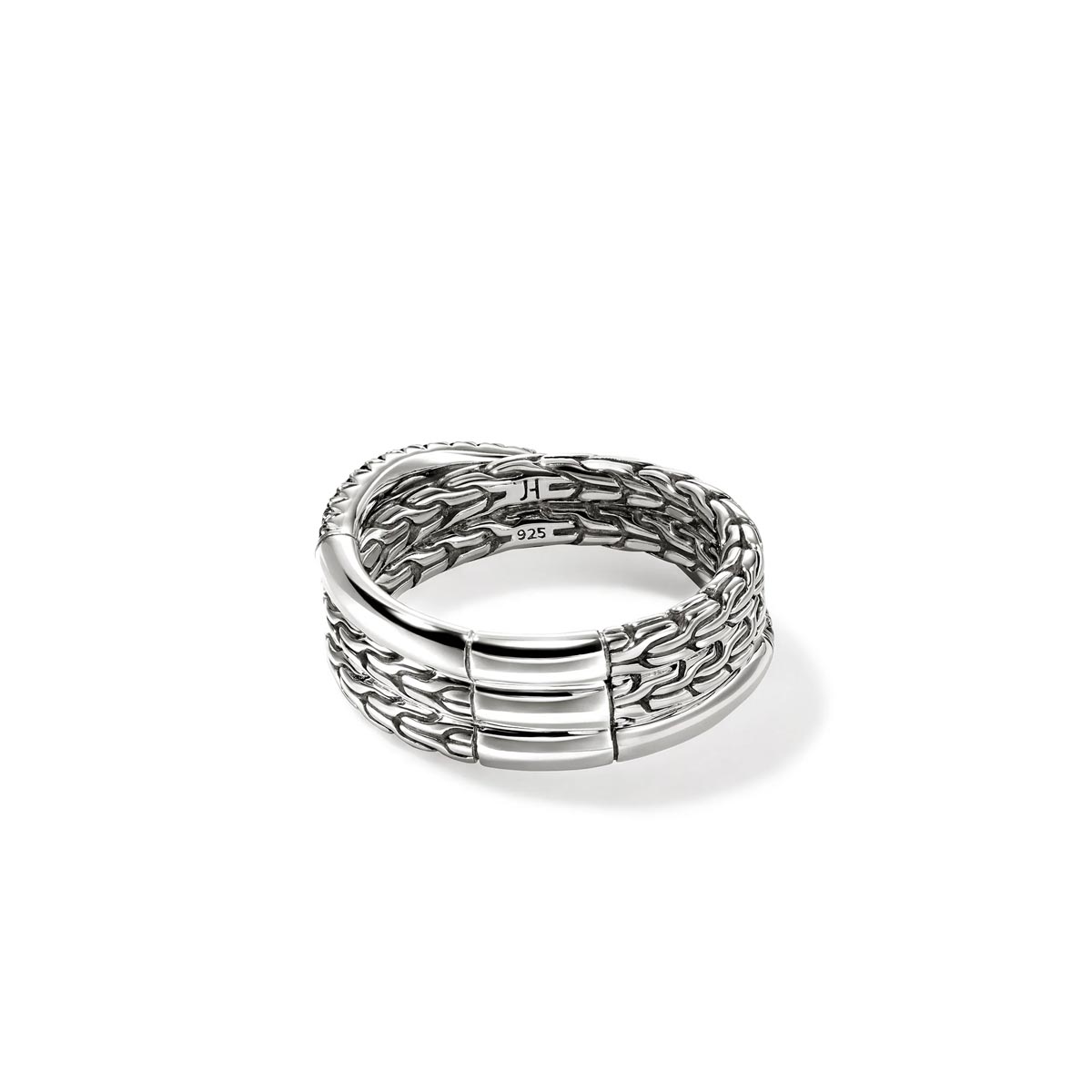 John Hardy Essentials Crossover Ring in Sterling Silver with Black Sapphires (size 7)
