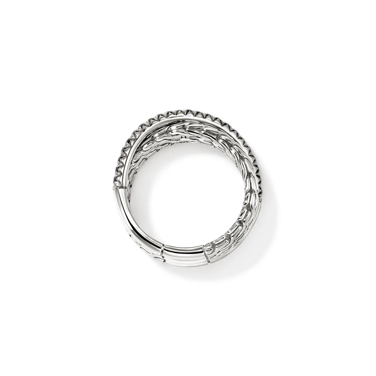 John Hardy Essentials Crossover Ring in Sterling Silver with Black Sapphires (size 7)