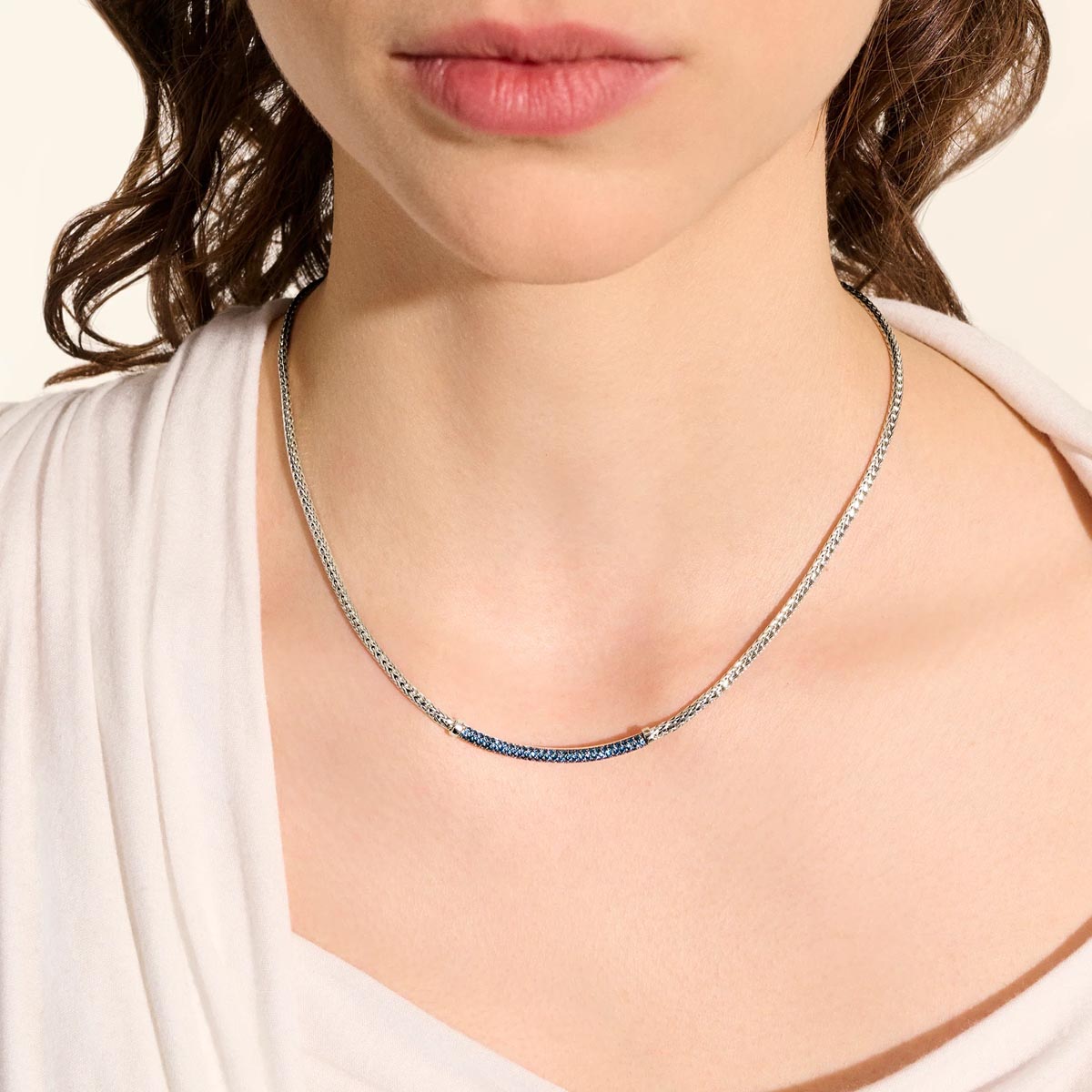 John Hardy Essentials Bar Necklace in Sterling Silver with Sapphires