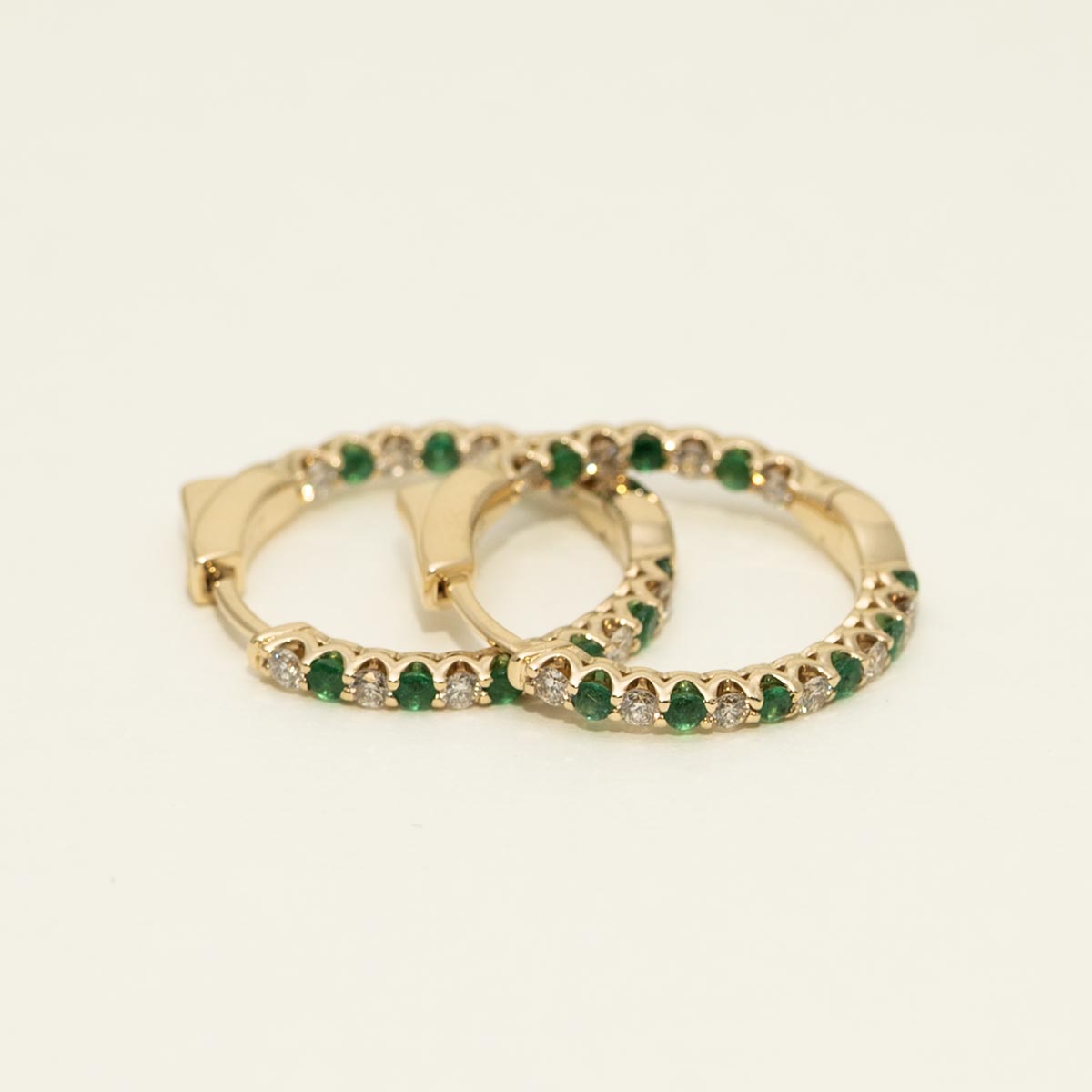 Emerald Hoop Earrings in 14kt Yellow Gold with Diamonds (1/2ct tw)
