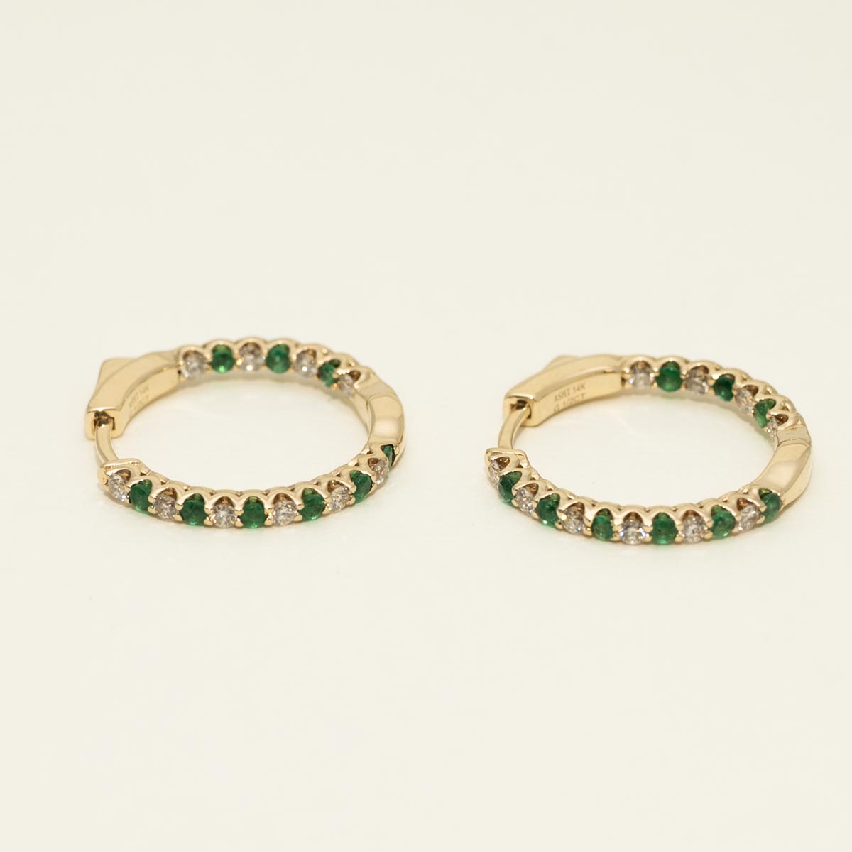 Emerald Hoop Earrings in 14kt Yellow Gold with Diamonds (1/2ct tw)