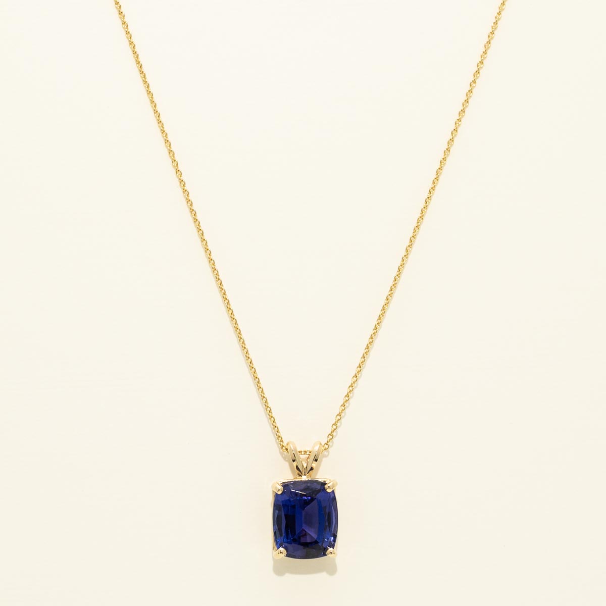 Estate Cushion Cut Tanzanite Necklace in 14kt Yellow Gold