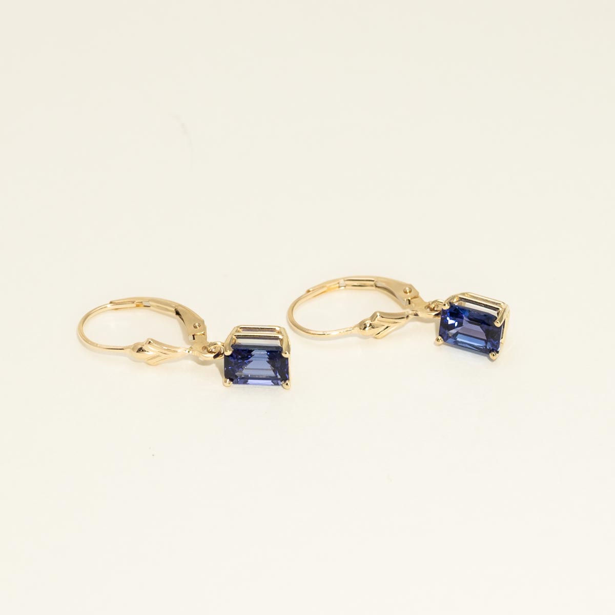 Estate Emerald Cut Tanzanite Drop Earrings in 14kt Yellow Gold