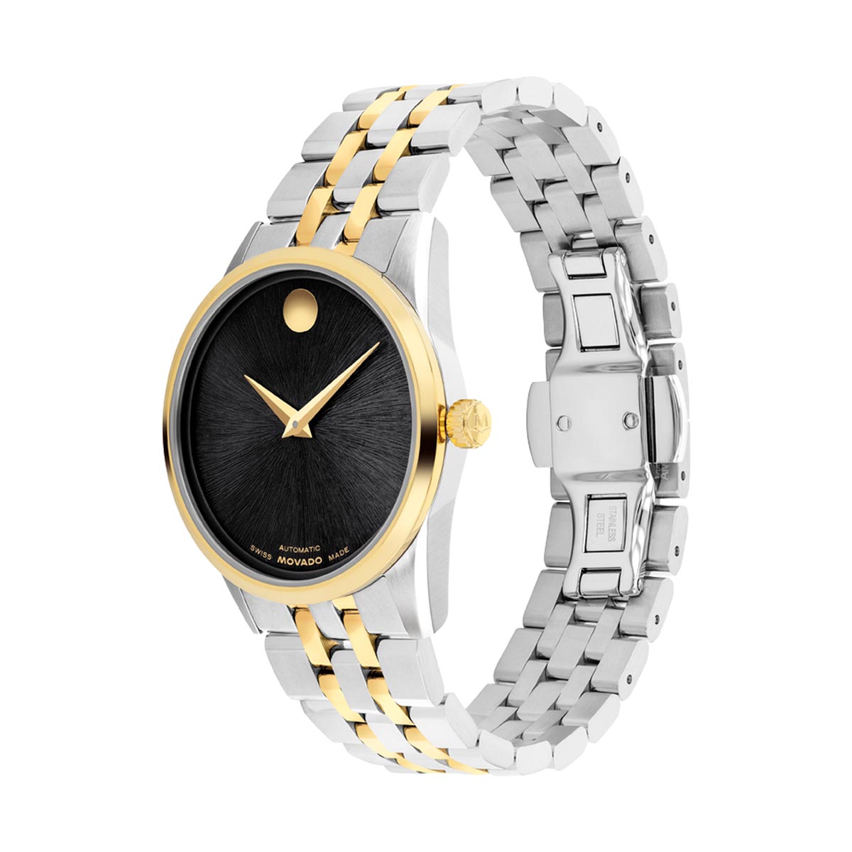 Movado Museum Classic Automatic Womens Watch with Black Dial and Two Toned Bracelet (automatic movement)