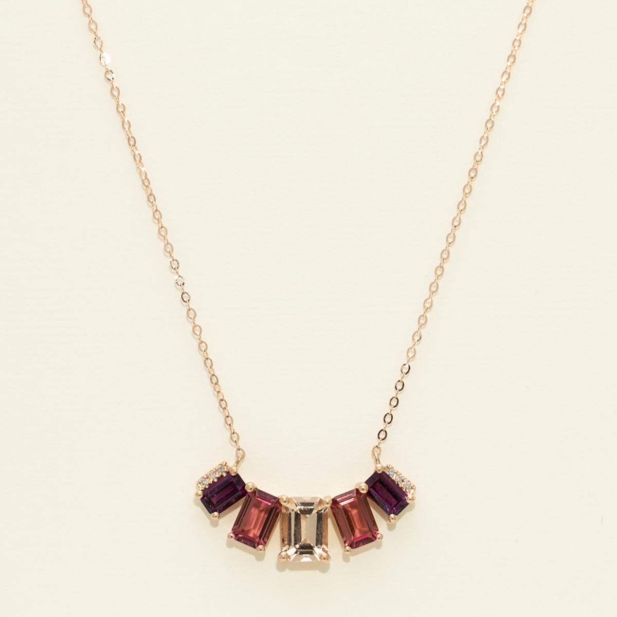 Emerald Cut Multi Stone Necklace in 14kt Rose Gold with Diamonds (.02ct tw)