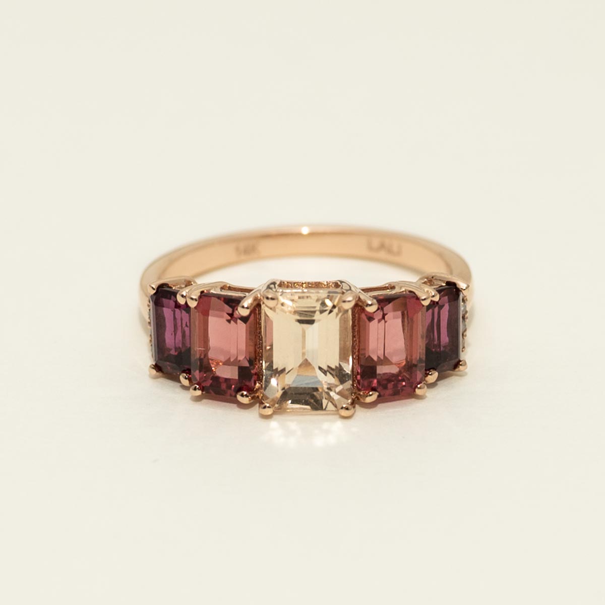 Emerald Cut Multi Stone Ring in 14kt Rose Gold with Diamonds (.03ct tw)